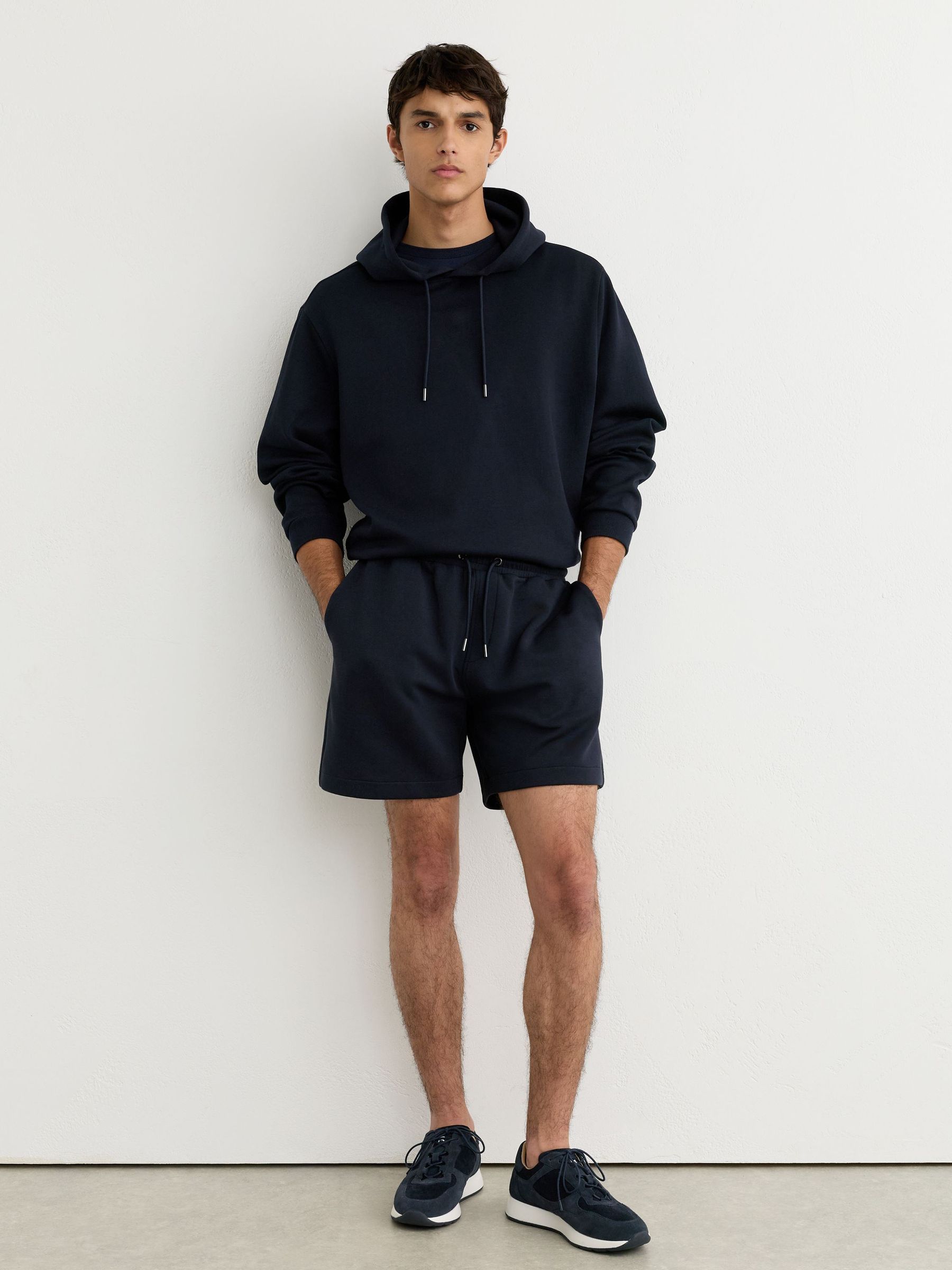 Sueded Interlock Jersey Drawstring Shorts in Navy - Image 5 of 6
