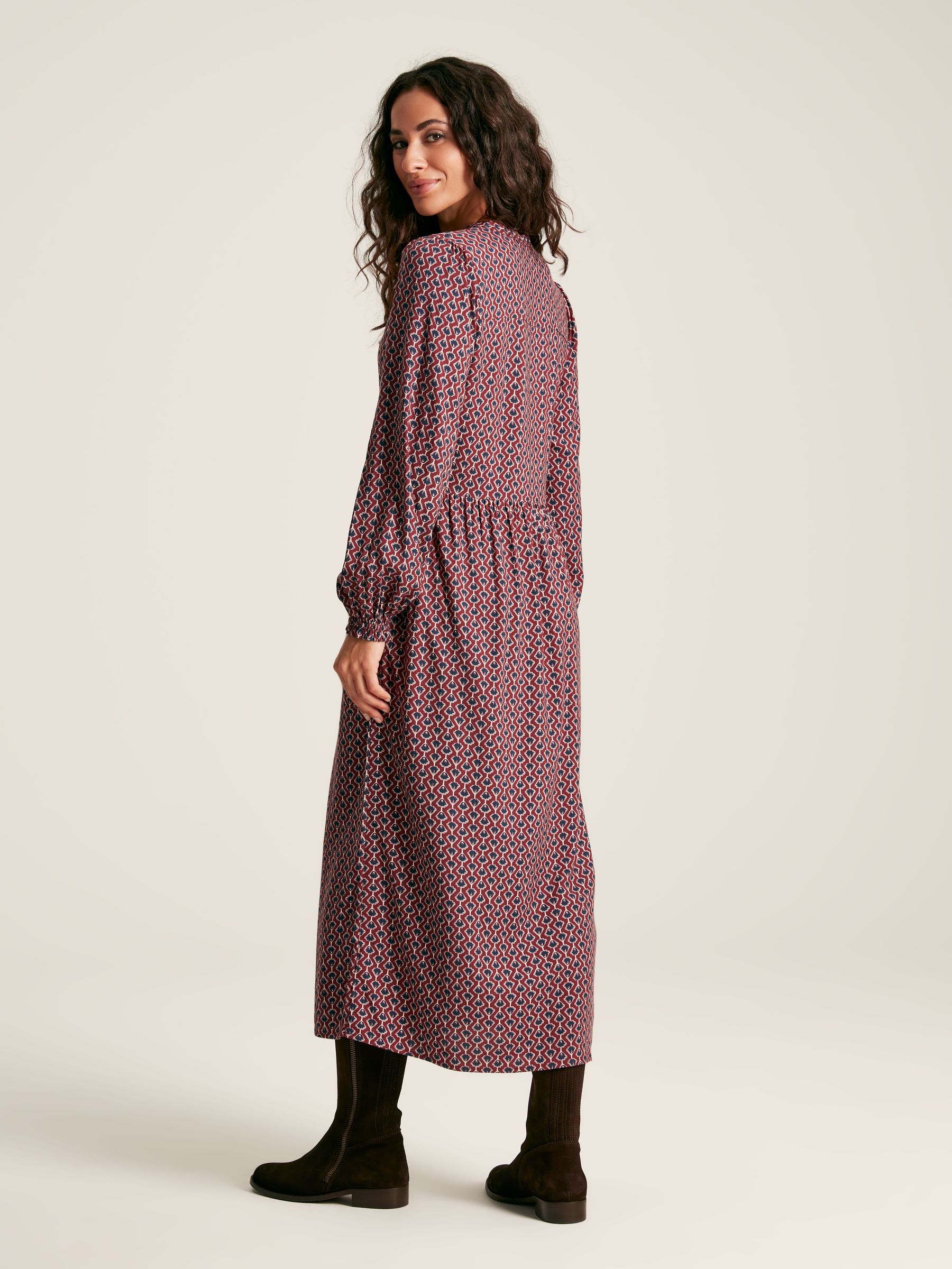 Robyn Burgundy Red Balloon Sleeve Midi Dress - Image 2 of 6