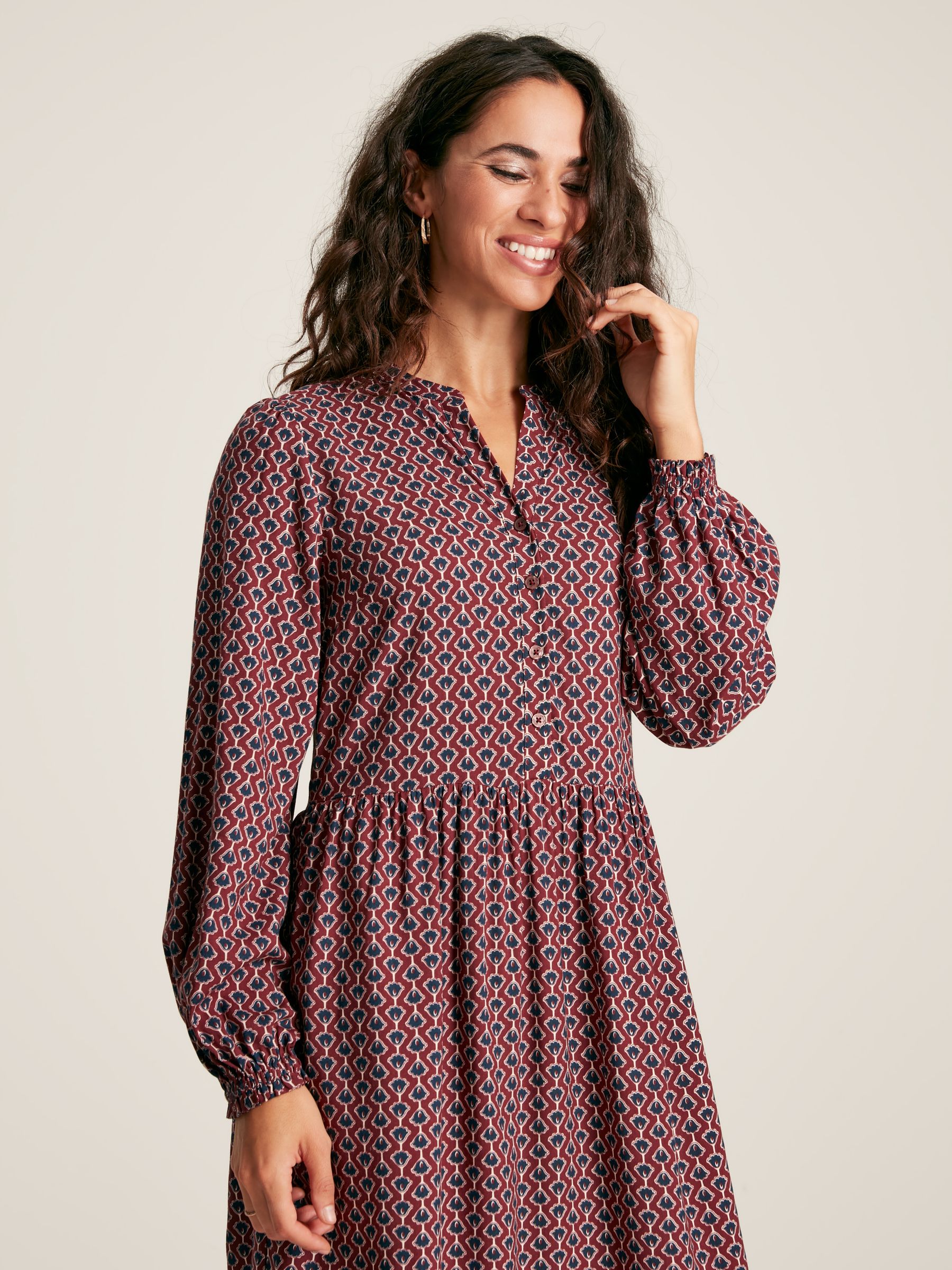Robyn Burgundy Red Balloon Sleeve Midi Dress - Image 4 of 6