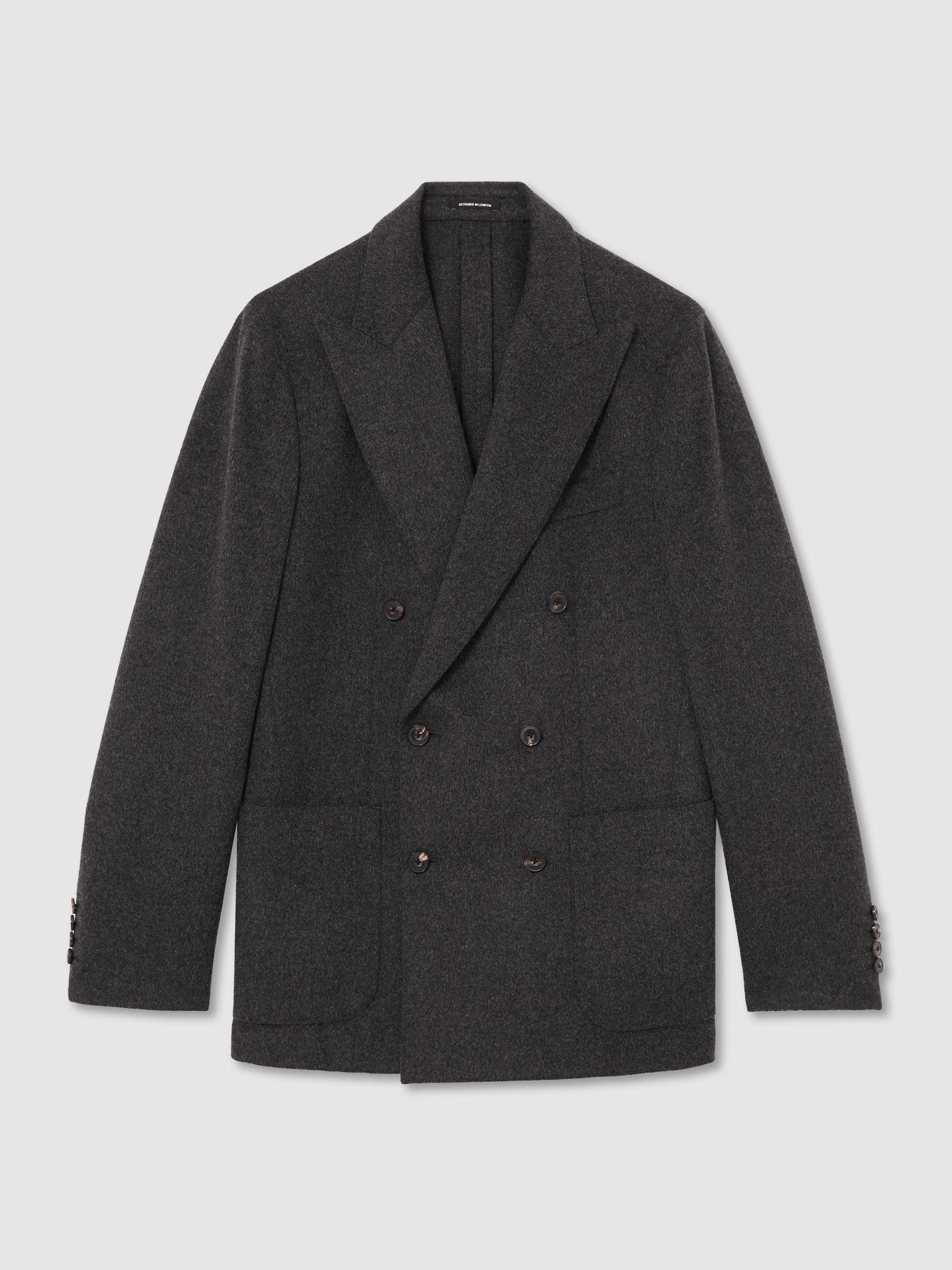 Classic Fit Wool-Blend Flannel Double-Breasted Blazer in Charcoal Grey - Image 2 de 8