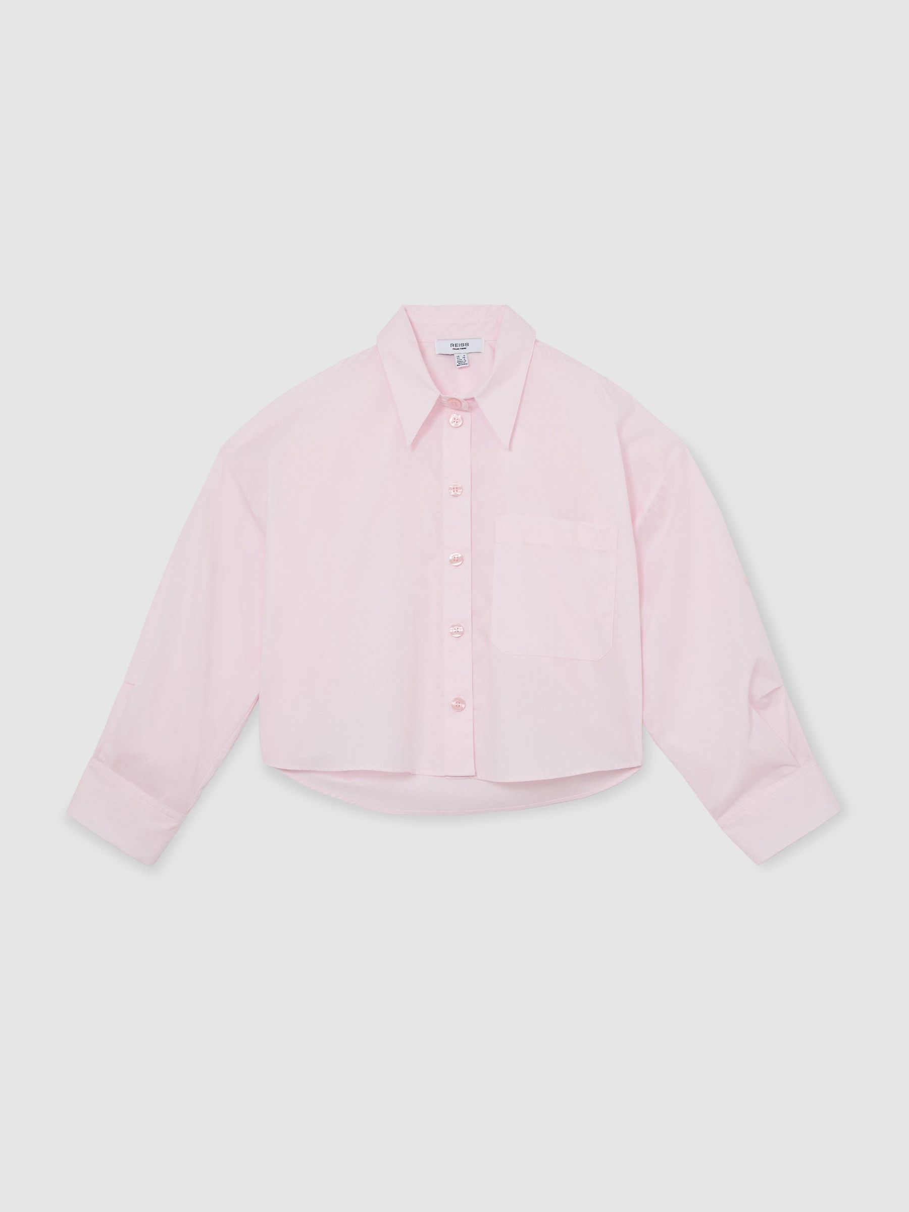 Cotton Cropped Long-Sleeve Shirt in Pink - Image 2 of 6