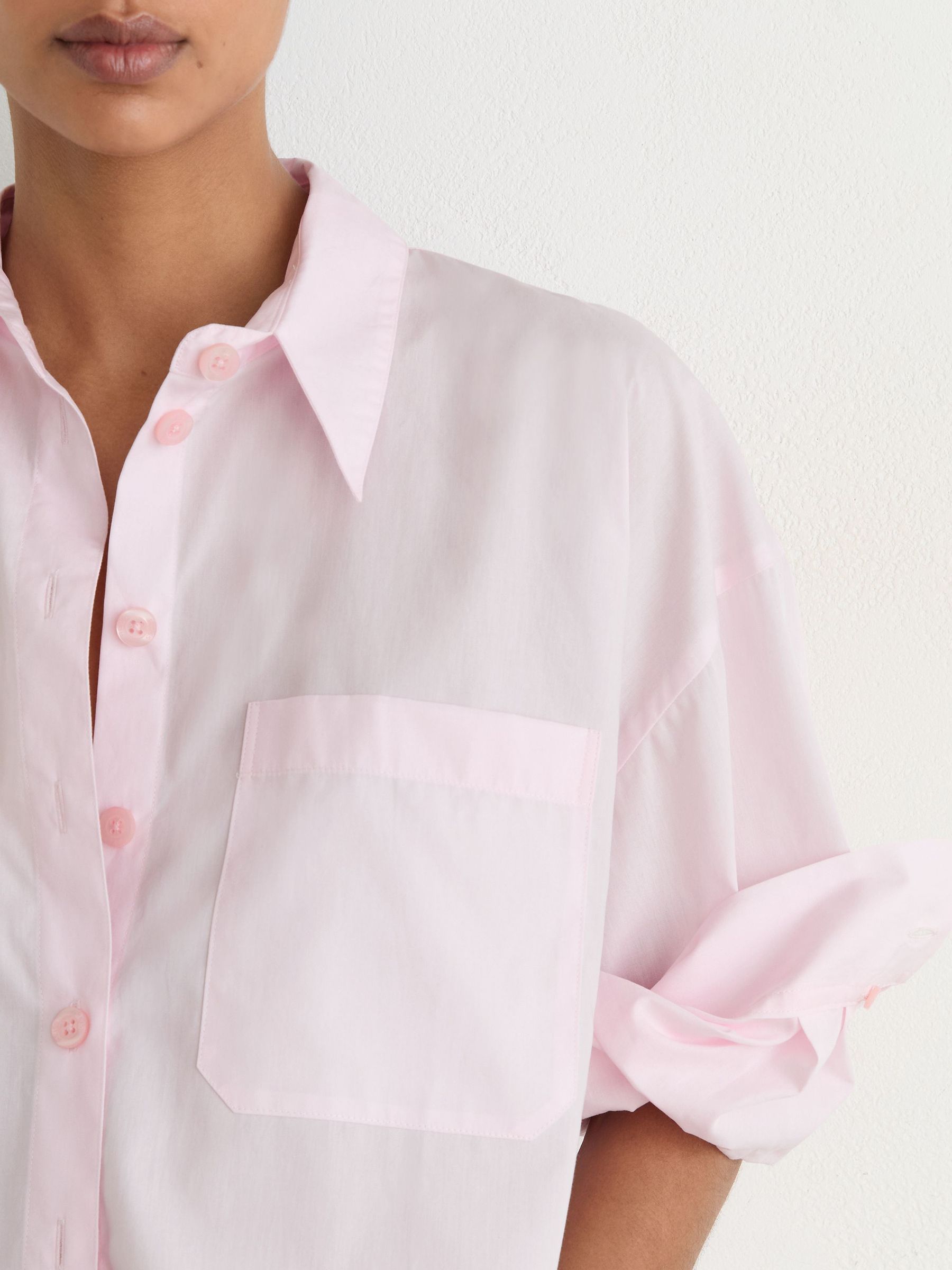 Cotton Cropped Long-Sleeve Shirt in Pink - Image 4 of 6