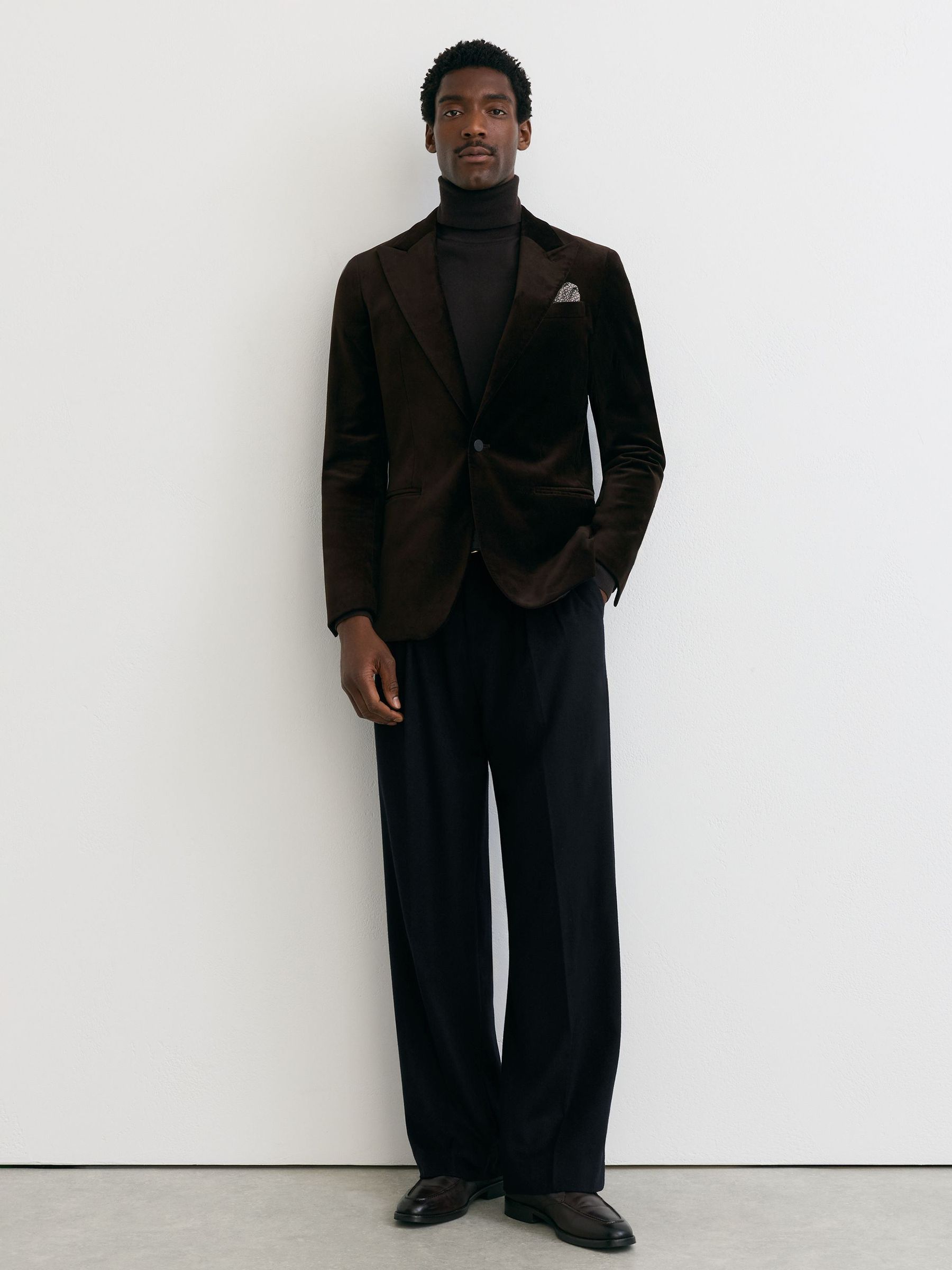 Tailored Fit Velvet Single-Breasted Blazer in Brown - Image 3 of 8