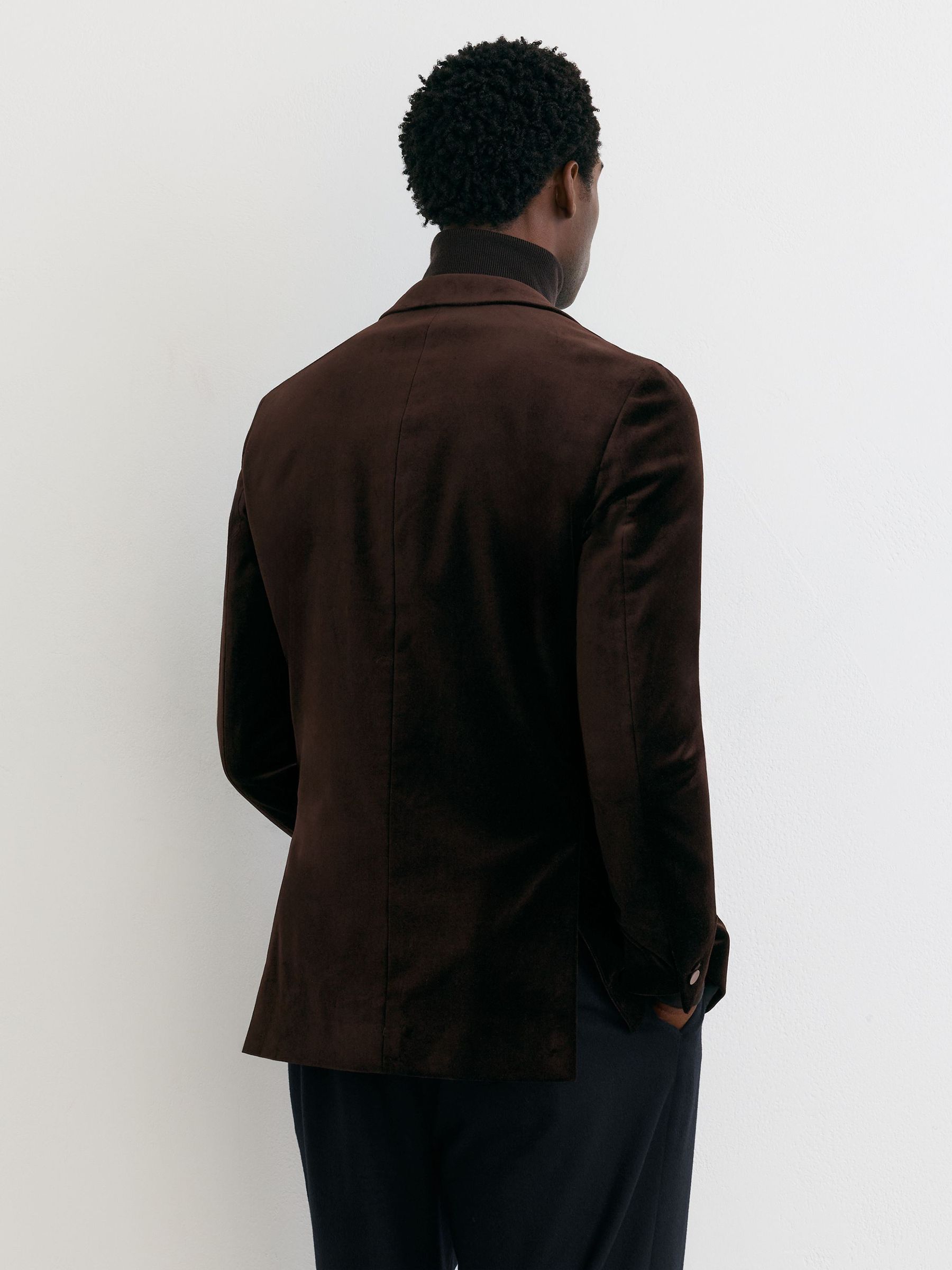 Tailored Fit Velvet Single-Breasted Blazer in Brown - Image 4 of 8
