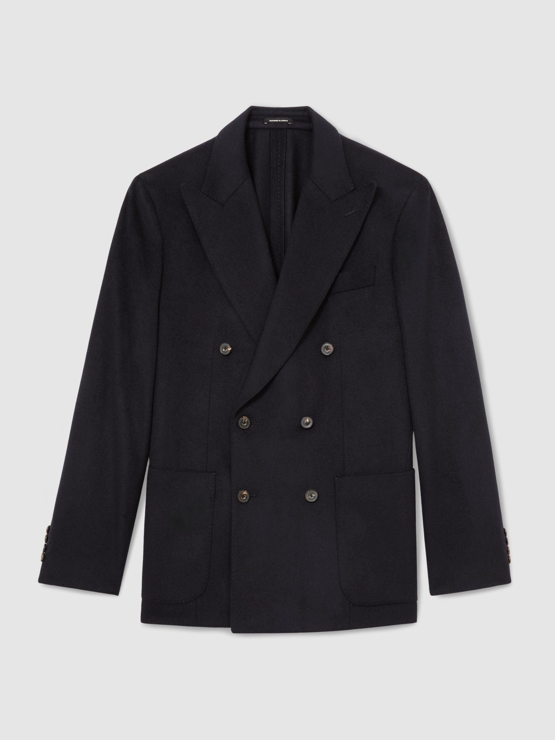 Wool-Blend Flannel Double-Breasted Blazer Classic-Fit in Navy - Image 2 of 9