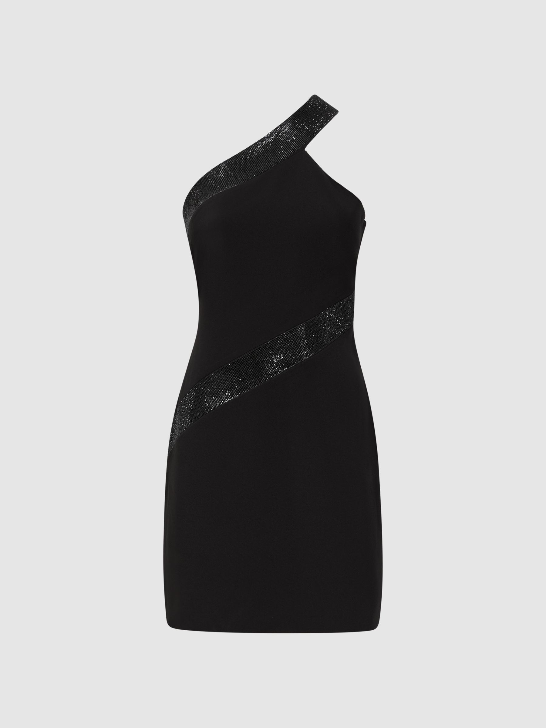 Halston One-Shoulder Embellished Mini Dress in Black - Image 2 of 5