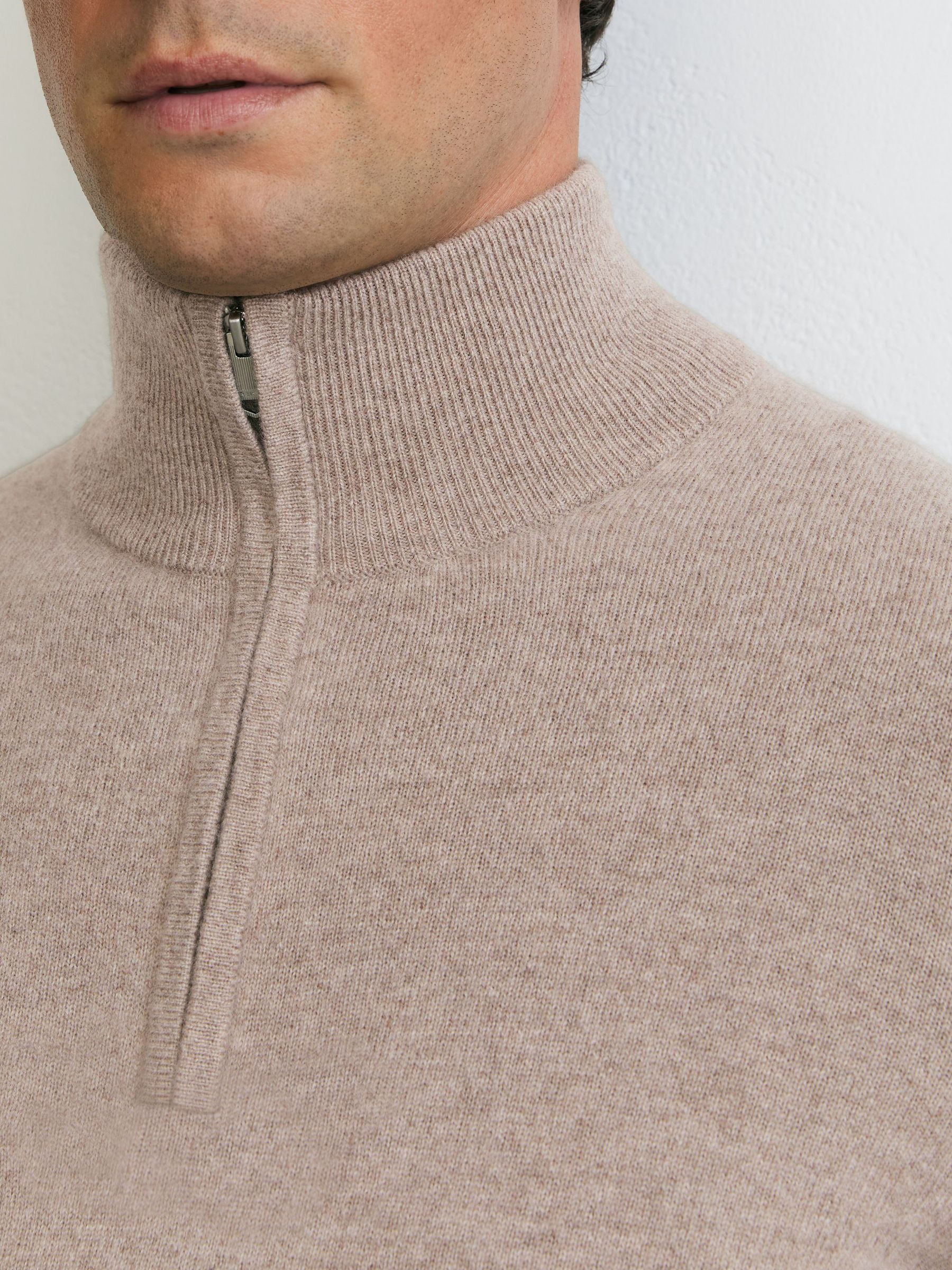 100% Cashmere Half-Zip Jumper in Taupe Melange - Image 3 of 6