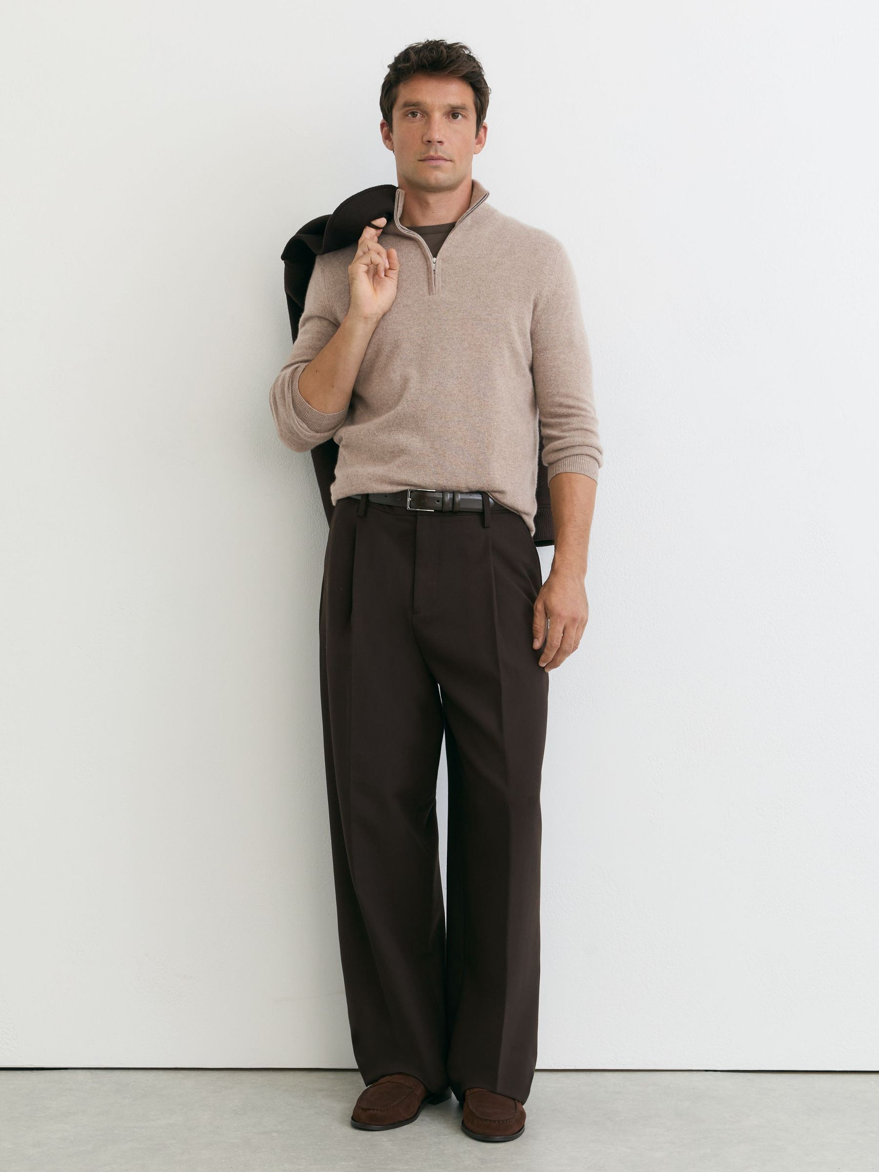 100% Cashmere Half-Zip Jumper in Taupe Melange - Image 4 of 6