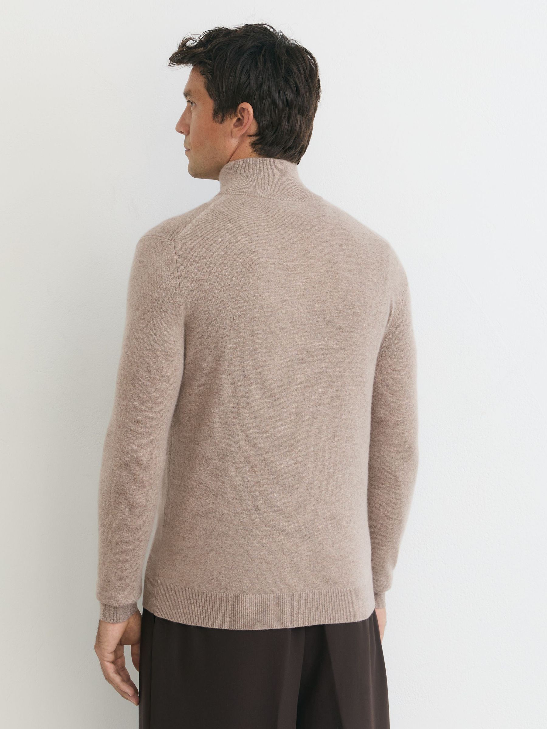 100% Cashmere Half-Zip Jumper in Taupe Melange - Image 5 of 6