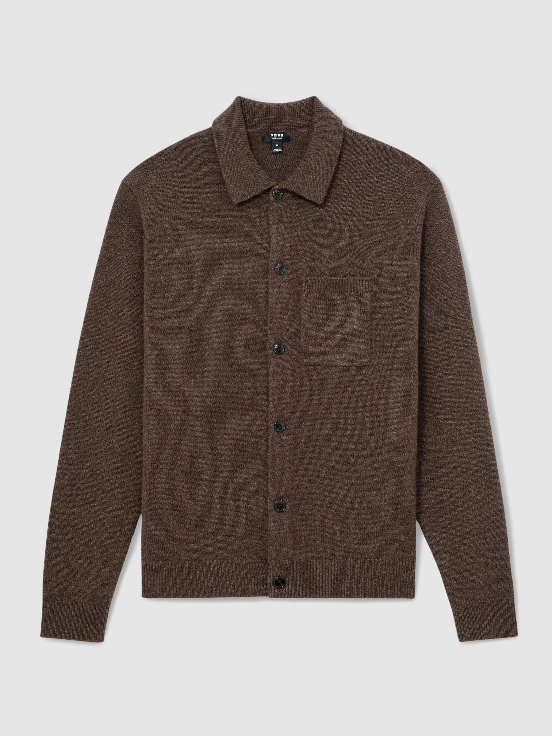100% Cashmere Button-Through Shirt in Chocolate Melange - Image 2 of 7