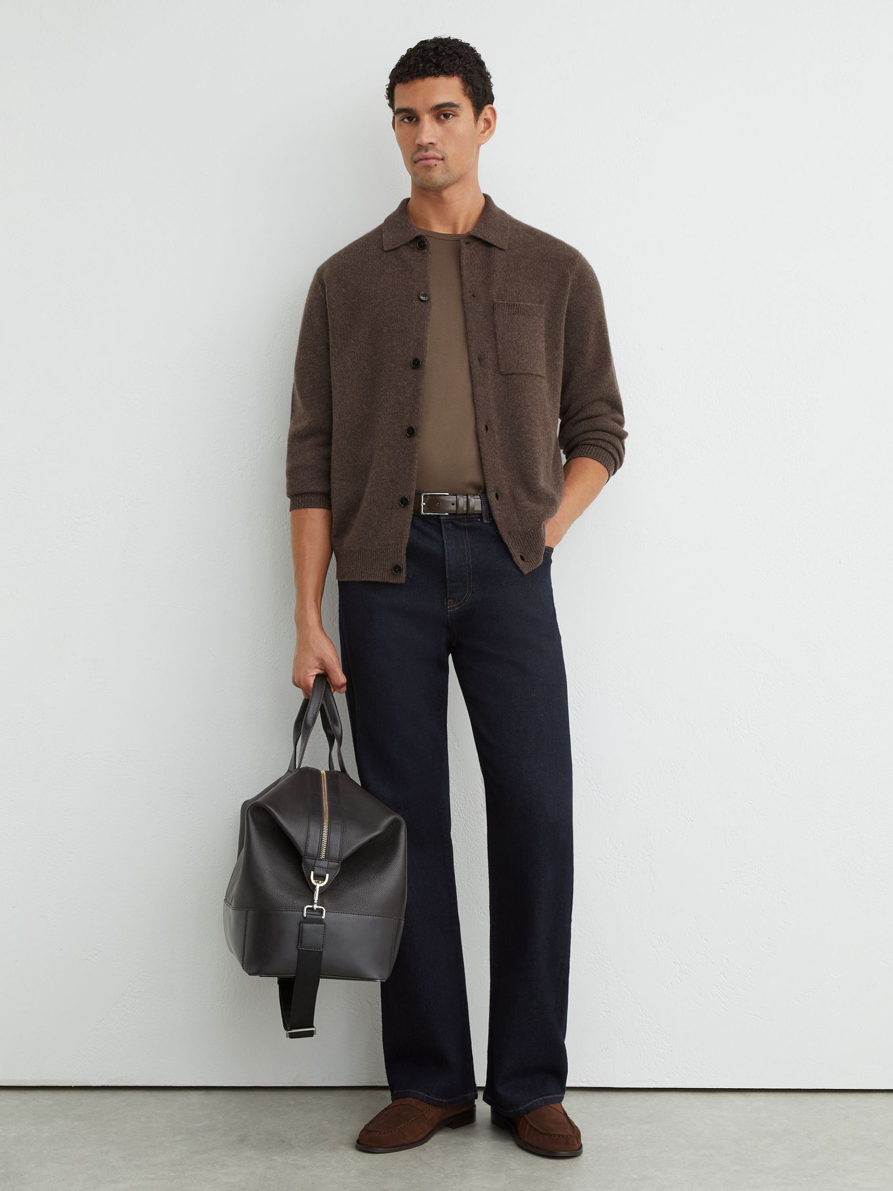 100% Cashmere Button-Through Shirt in Chocolate Melange - Image 3 of 7