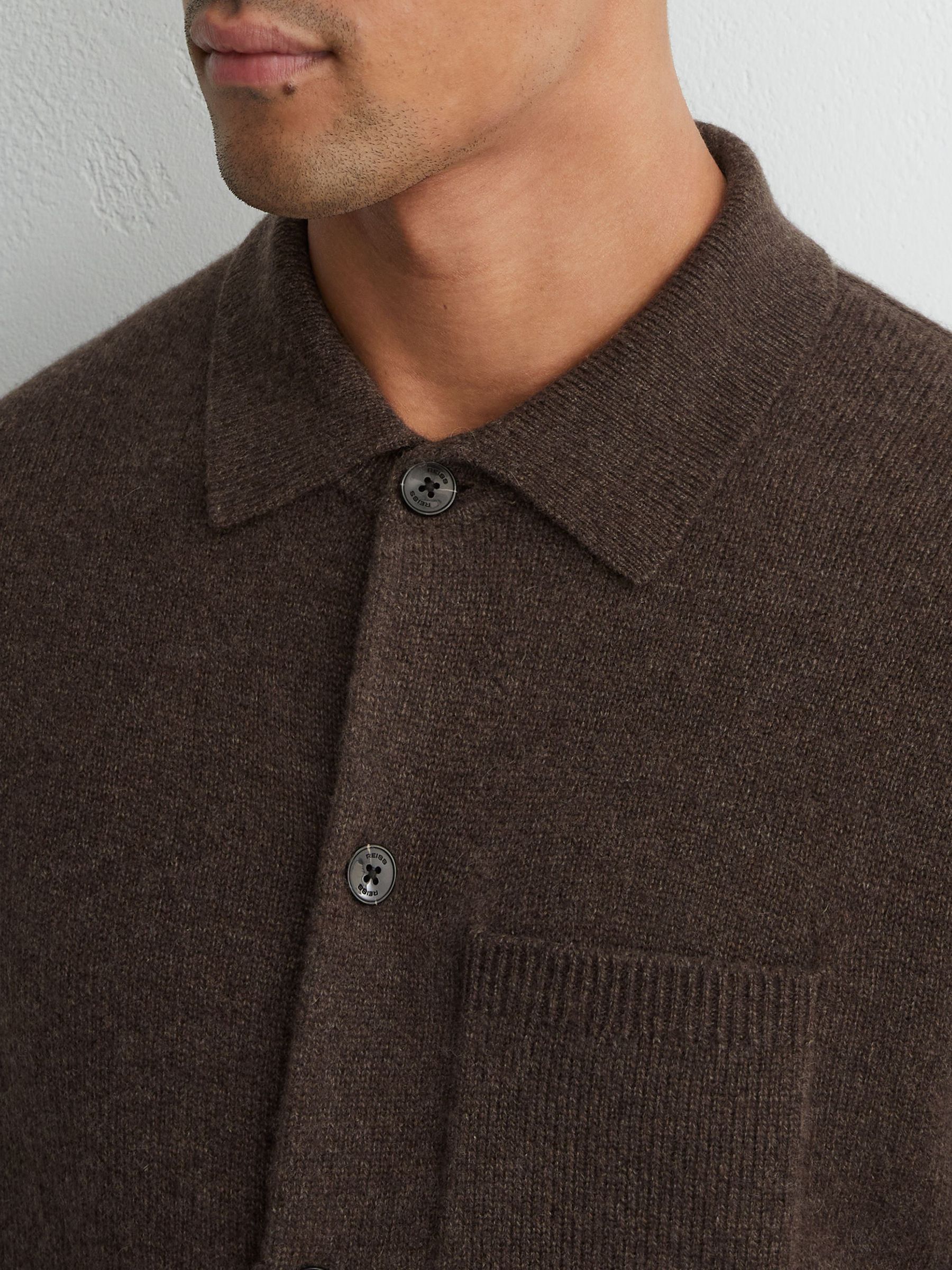 100% Cashmere Button-Through Shirt in Chocolate Melange - Image 4 of 7