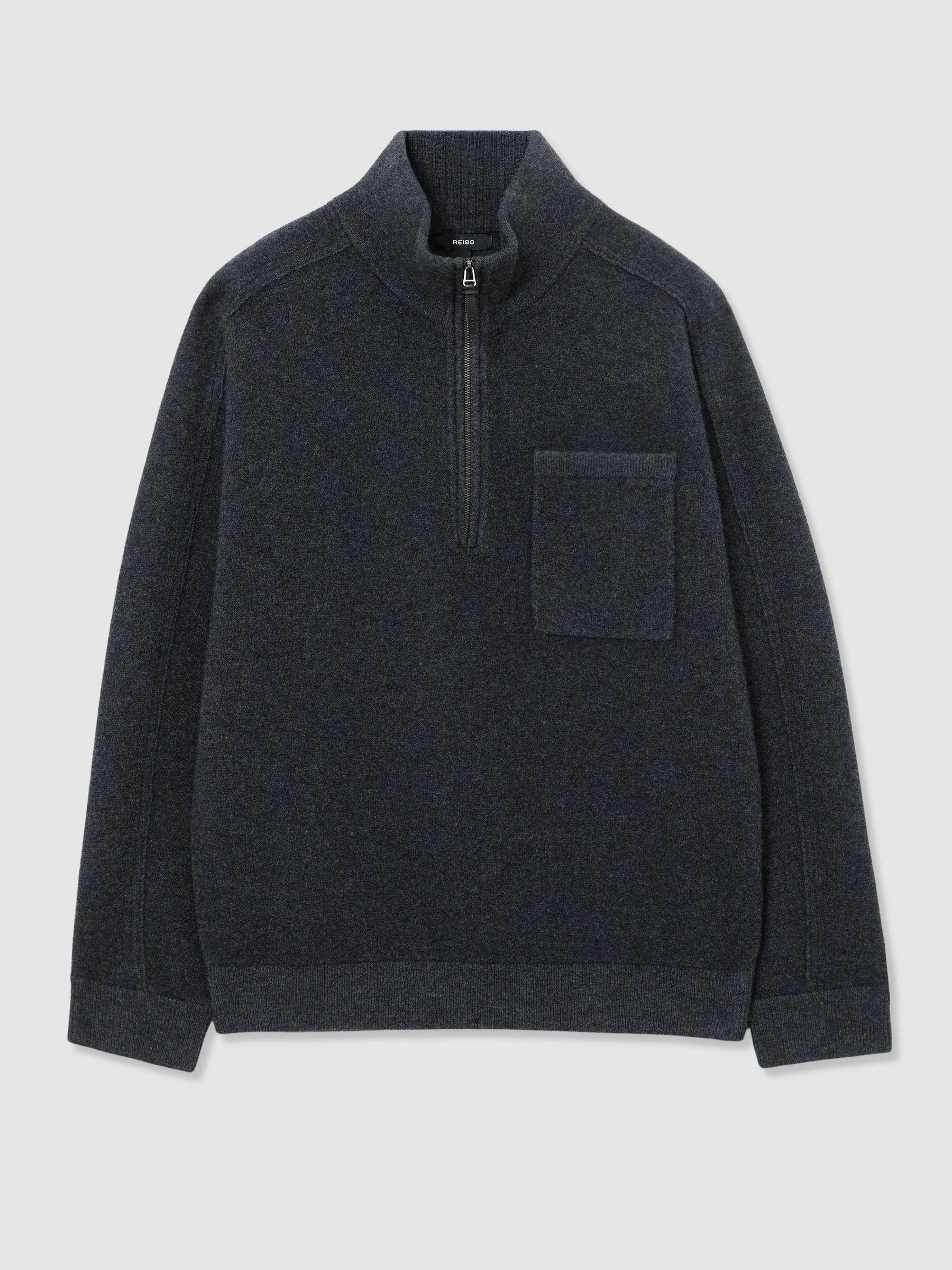 Boiled-Wool Funnel-Neck Quarter-Zip Jumper in Charcoal Grey - Image 2 of 7