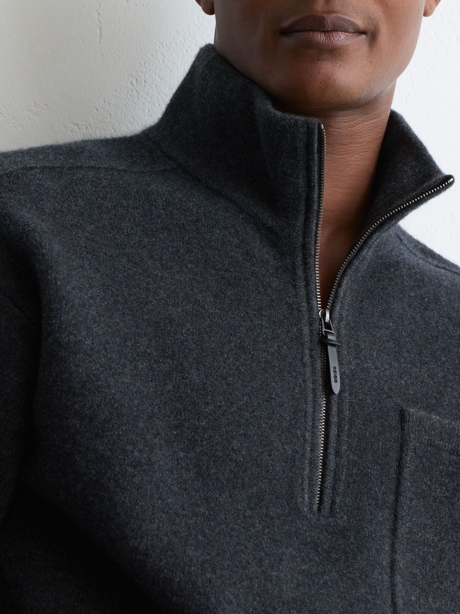 Boiled-Wool Funnel-Neck Quarter-Zip Jumper in Charcoal Grey - Image 5 of 7