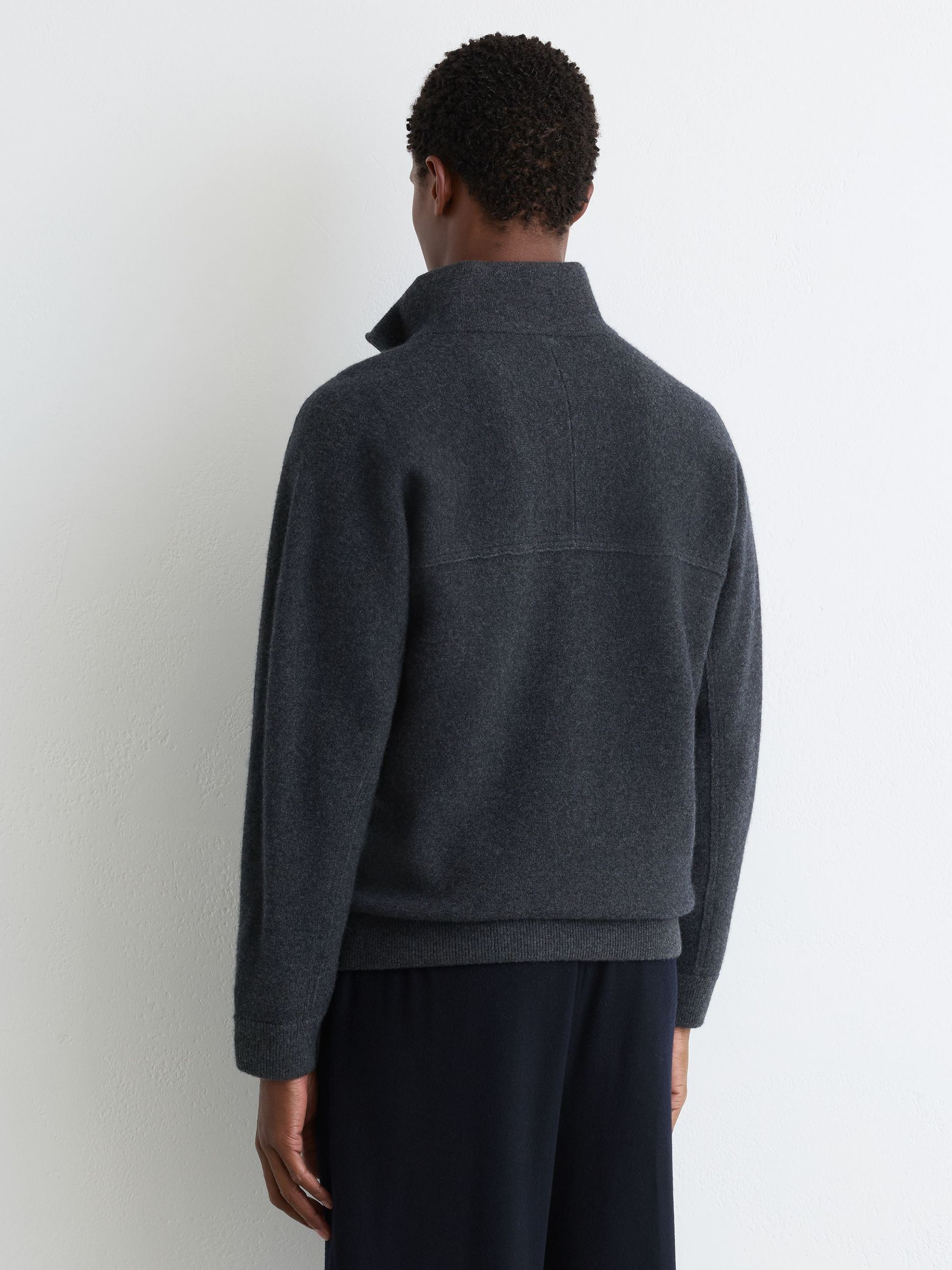Boiled-Wool Funnel-Neck Quarter-Zip Jumper in Charcoal Grey - Image 6 of 7