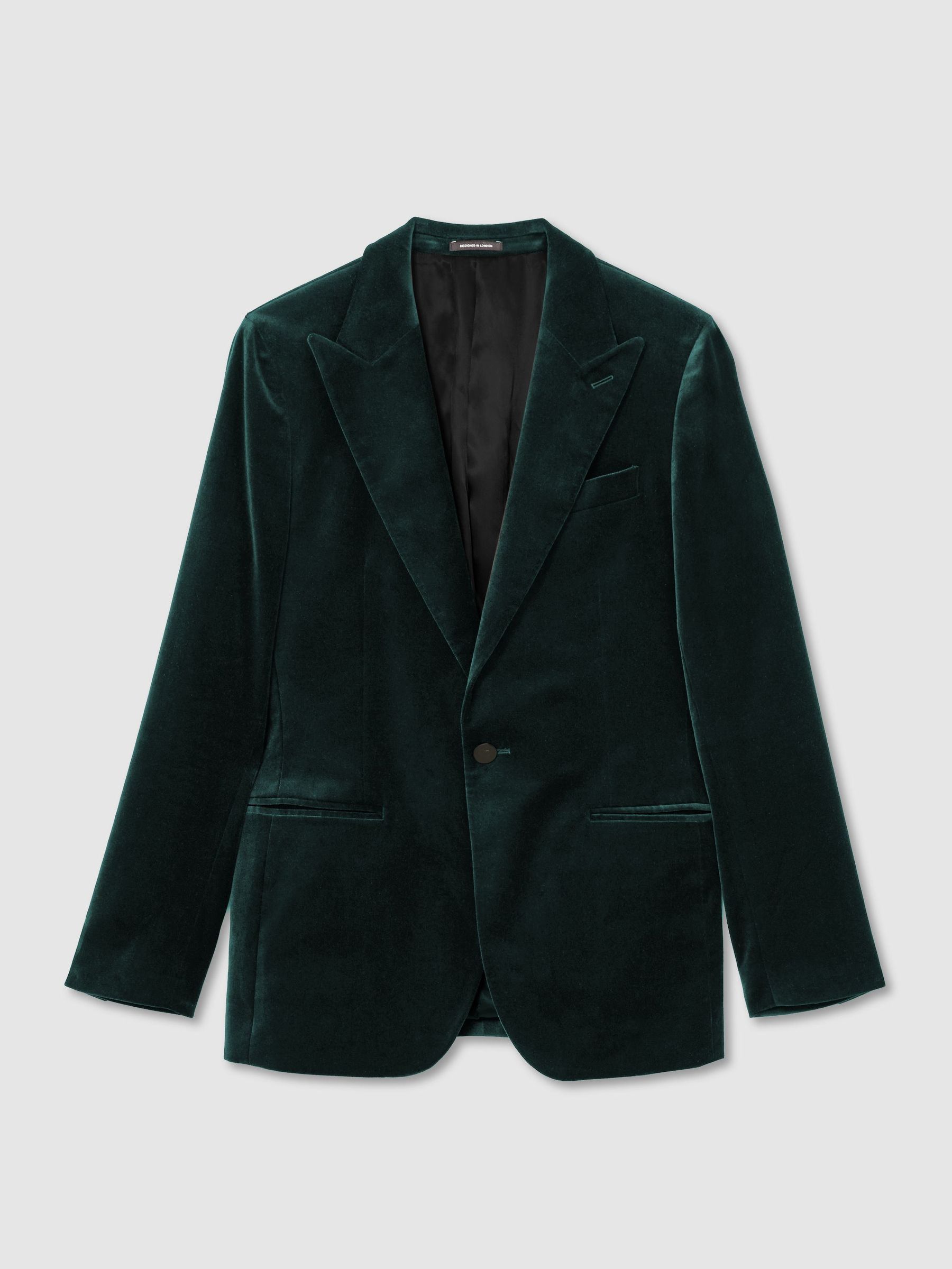 Tailored Fit Velvet Single-Breasted Blazer in Green - Image 2 of 10