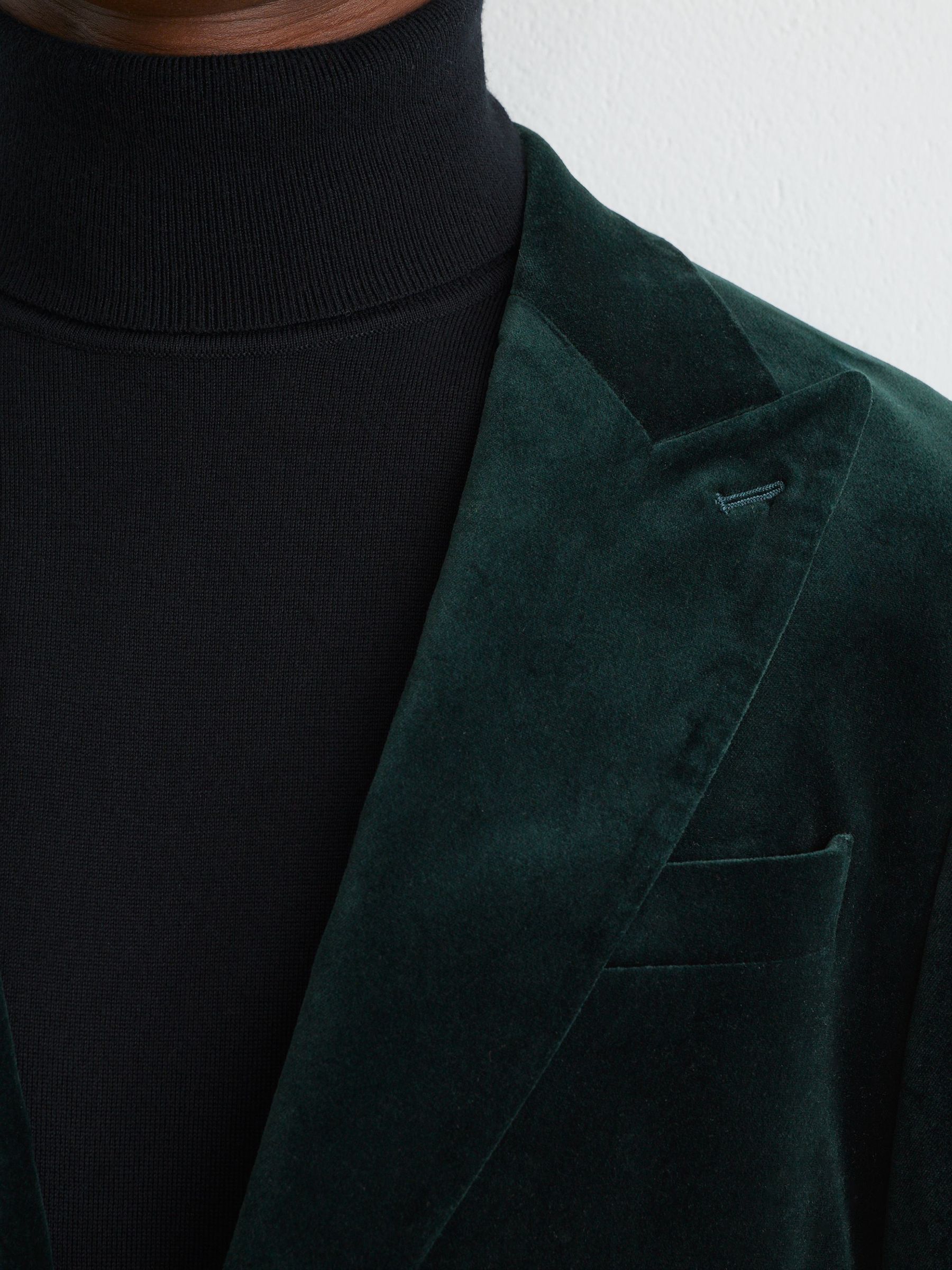 Tailored Fit Velvet Single-Breasted Blazer in Green - Image 6 of 10
