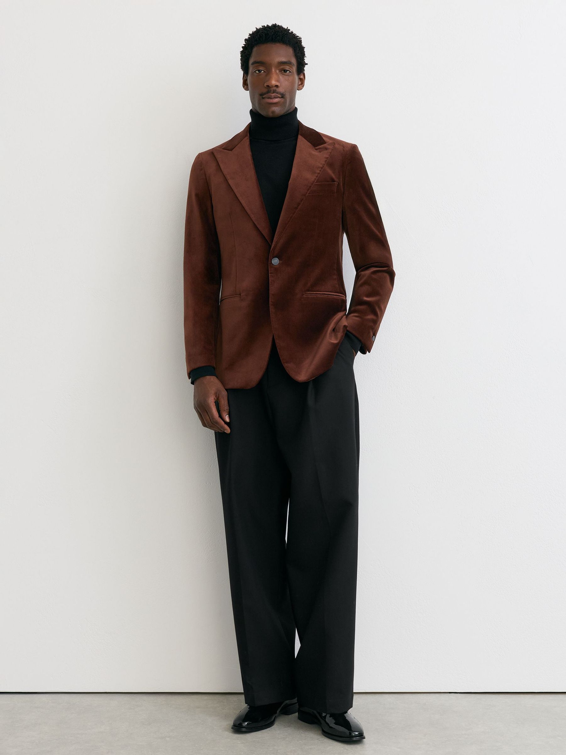 Velvet Single-Breasted Classic-Fit Blazer in Tobacco Brown - Image 1 of 9