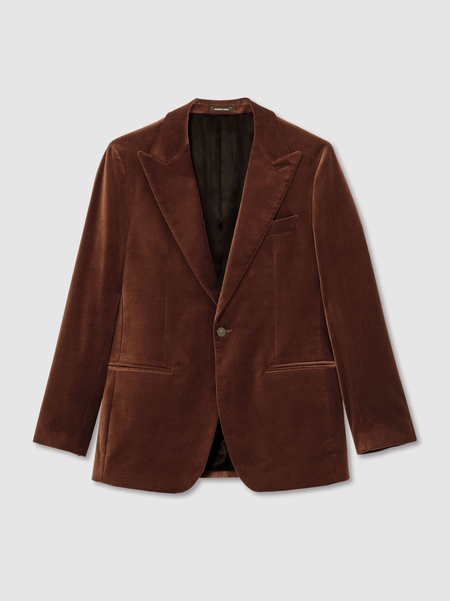 Velvet Single-Breasted Classic-Fit Blazer in Tobacco Brown - Image 2 of 9