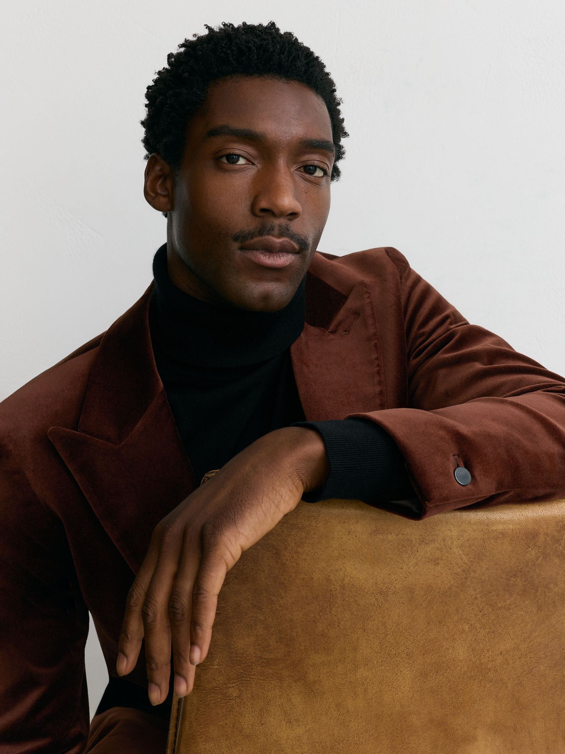 Velvet Single-Breasted Classic-Fit Blazer in Tobacco Brown - Image 5 of 9