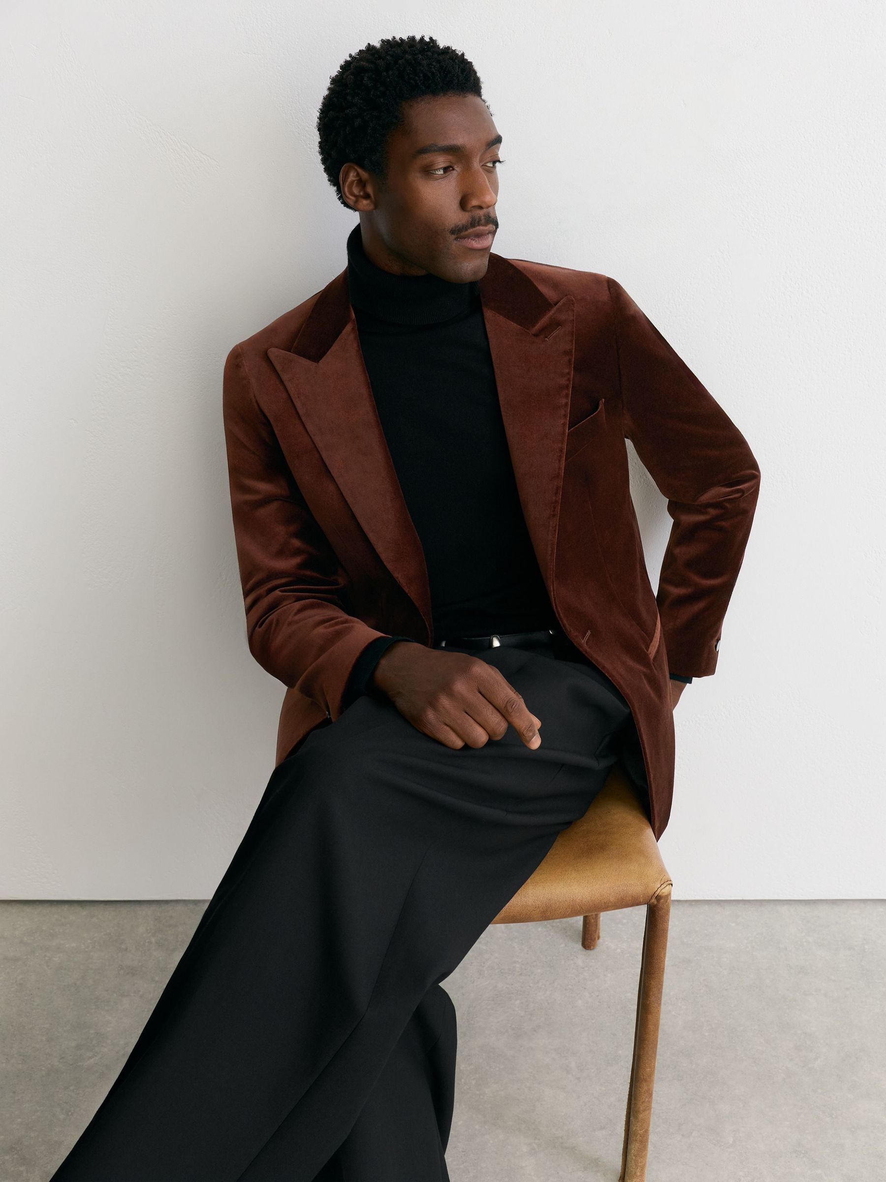 Velvet Single-Breasted Classic-Fit Blazer in Tobacco Brown - Image 6 of 9