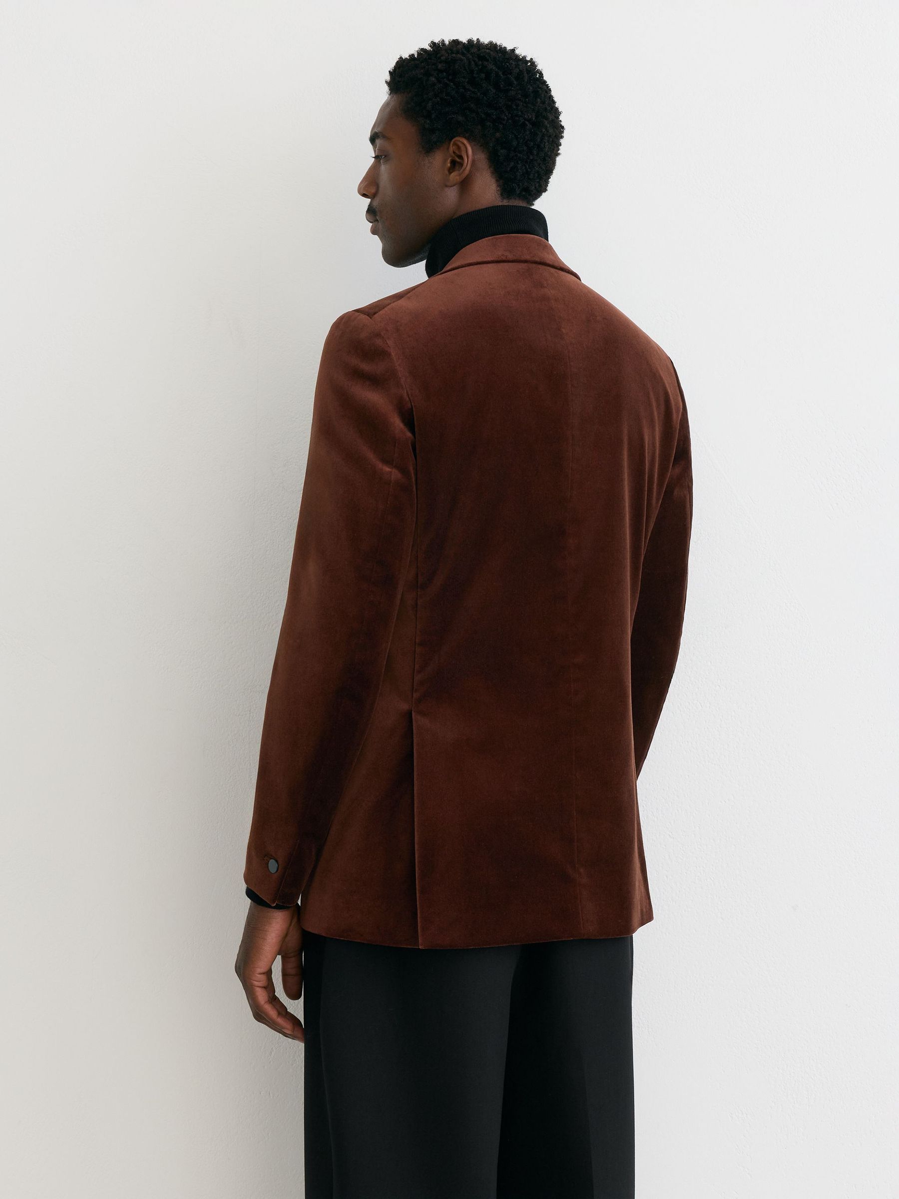 Velvet Single-Breasted Classic-Fit Blazer in Tobacco Brown - Image 7 of 9