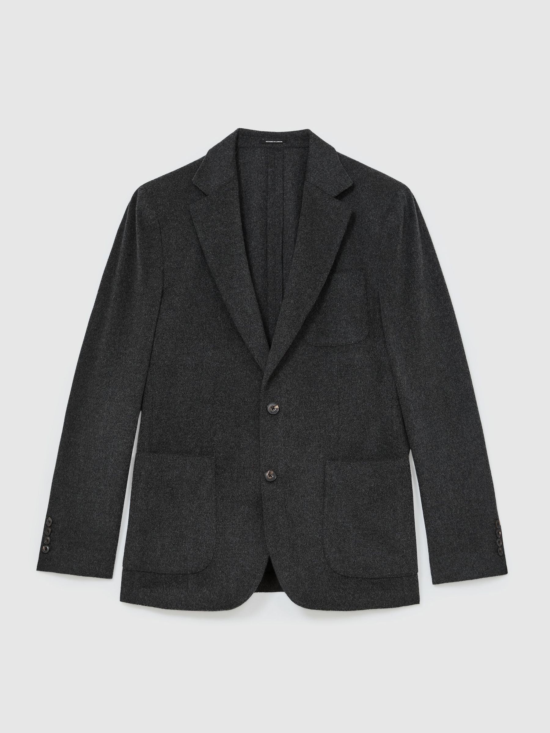 Tailored Fit Wool-Blend Flannel Single-Breasted Suit Blazer in Charcoal Grey - Image 2 of 8 Tailored Fit Wool-Blend Flannel Single-Breasted Suit Blazer in Charcoal Grey - Image 2 of 8