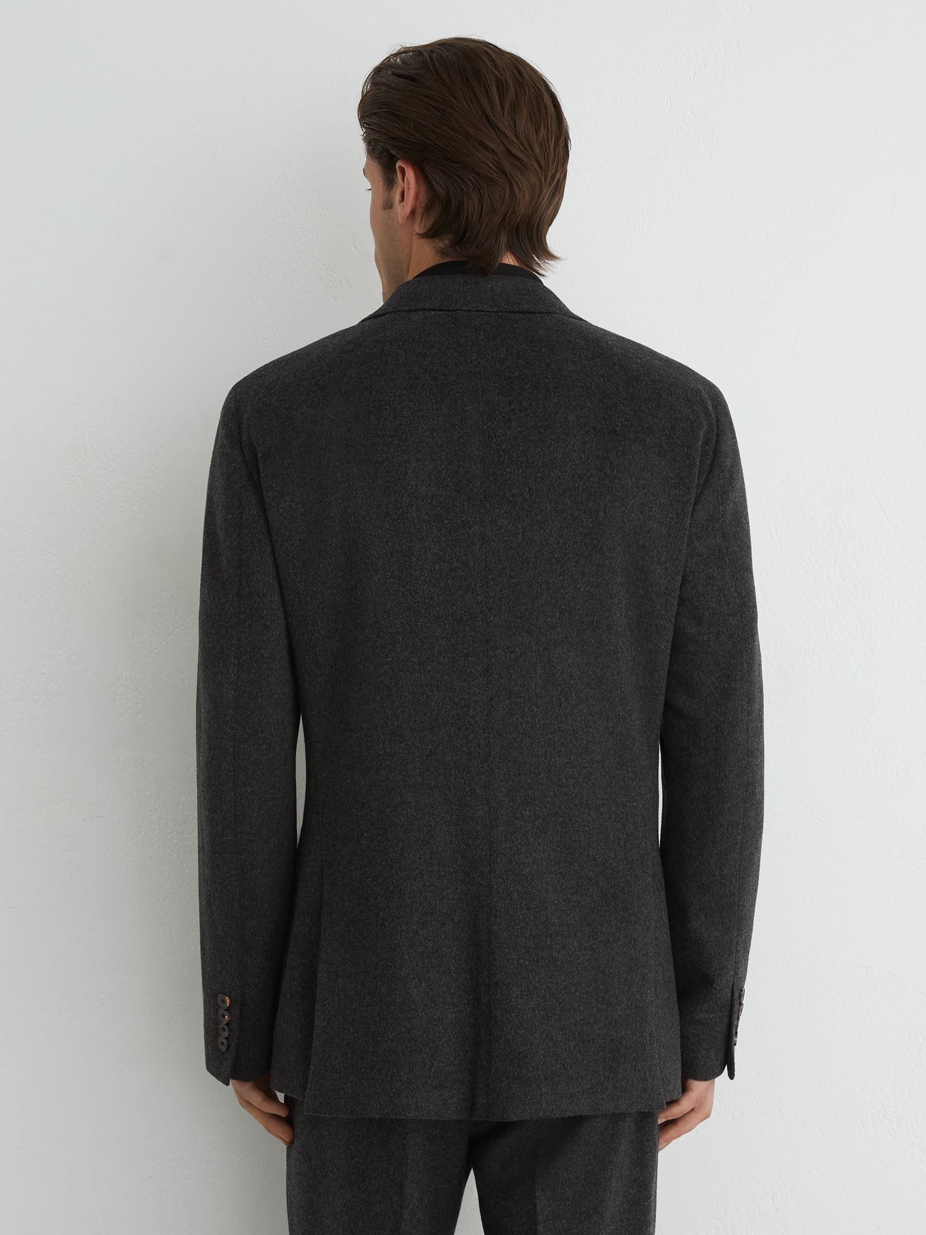 Tailored Fit Wool-Blend Flannel Single-Breasted Suit Blazer in Charcoal Grey - Image 5 of 8