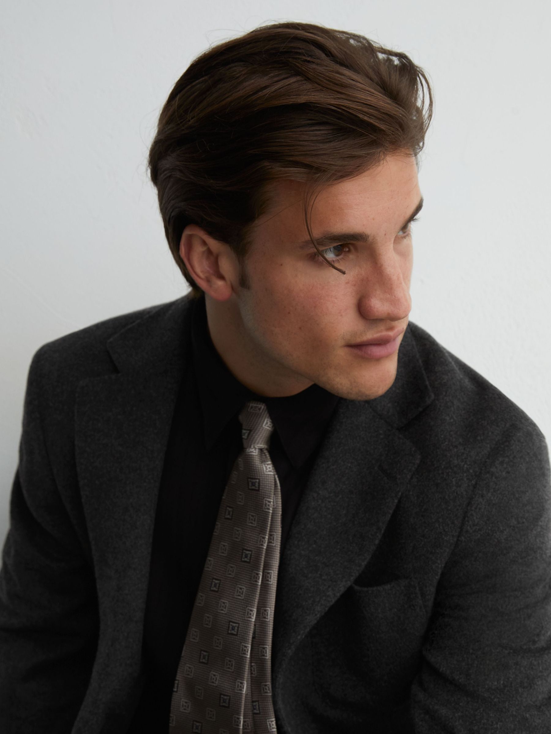 Tailored Fit Wool-Blend Flannel Single-Breasted Suit Blazer in Charcoal Grey - Image 6 of 8