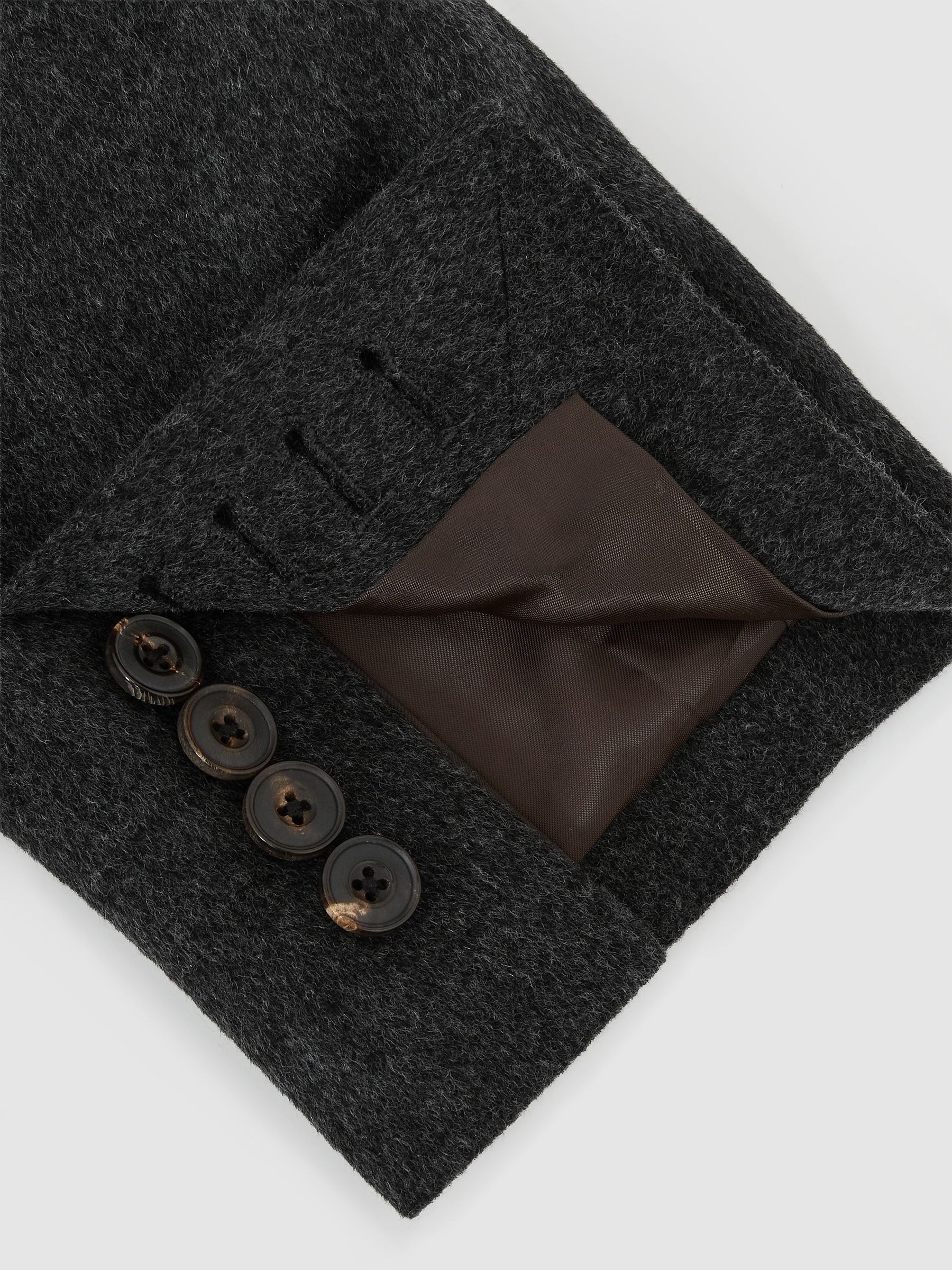 Tailored Fit Wool-Blend Flannel Single-Breasted Suit Blazer in Charcoal Grey - Image 7 of 8