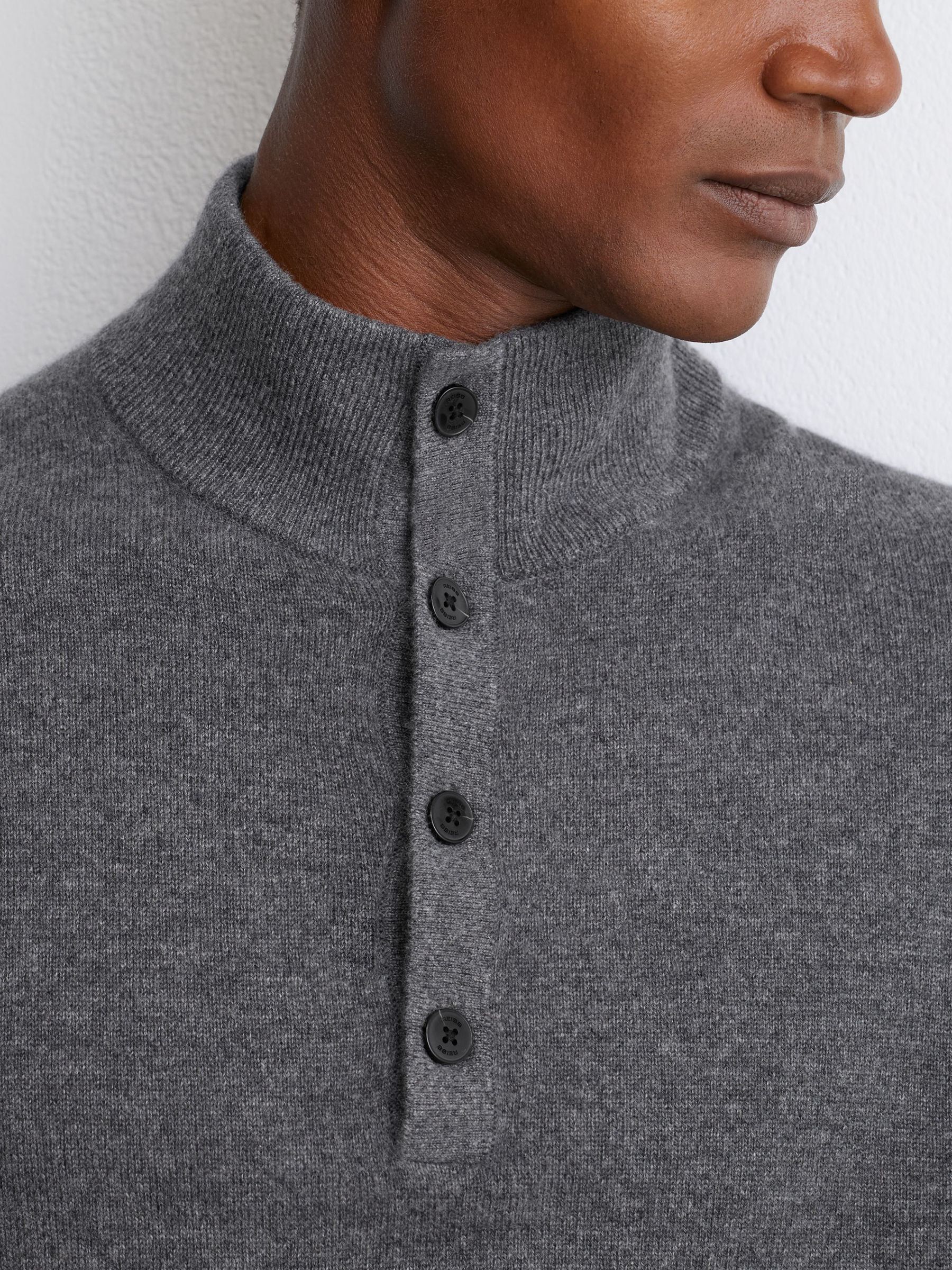 100% Cashmere Funnel-Neck Jumper in Mid Grey Melange - Image 1 of 6