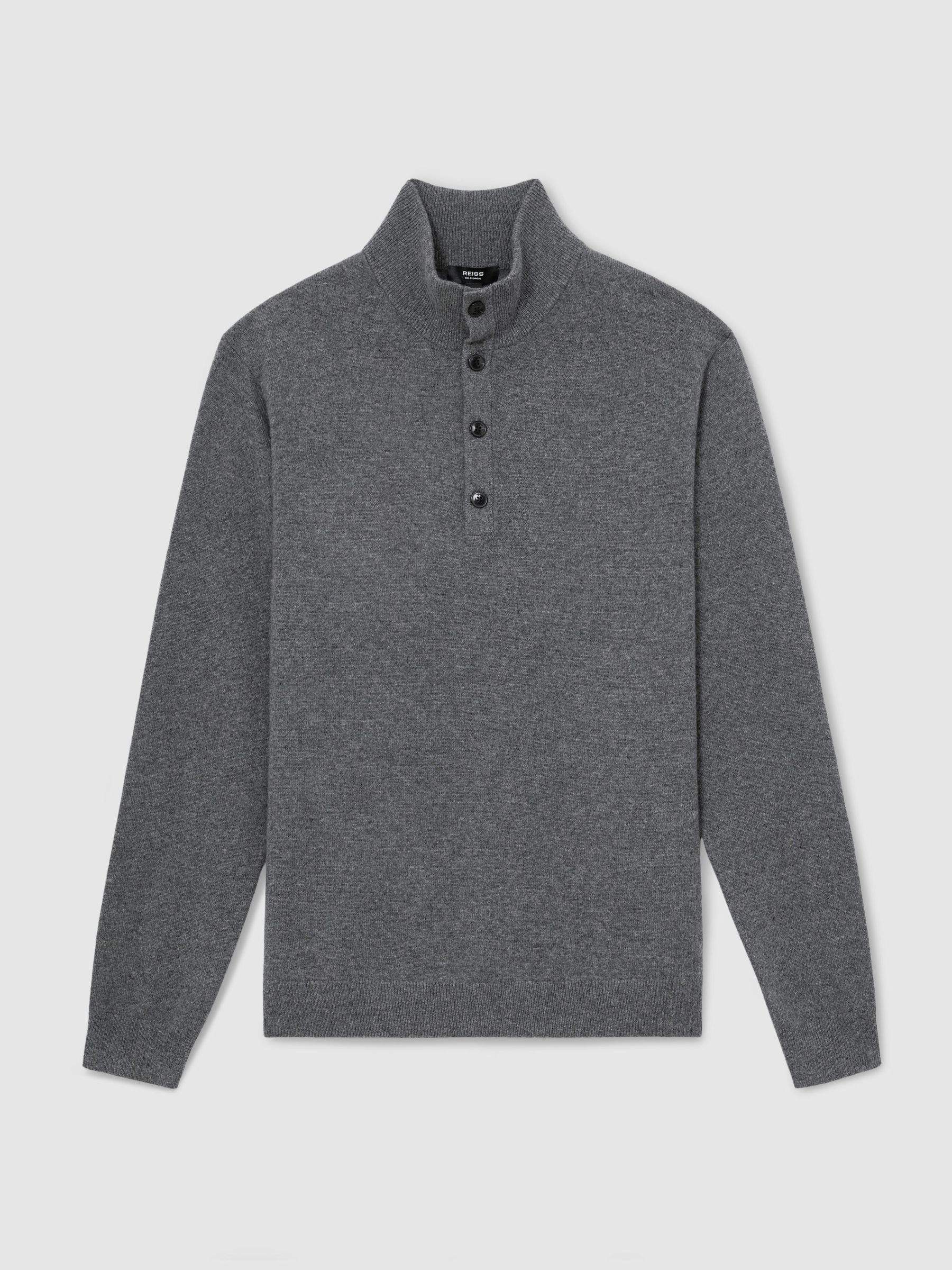 100% Cashmere Funnel-Neck Jumper in Mid Grey Melange - Image 2 of 6