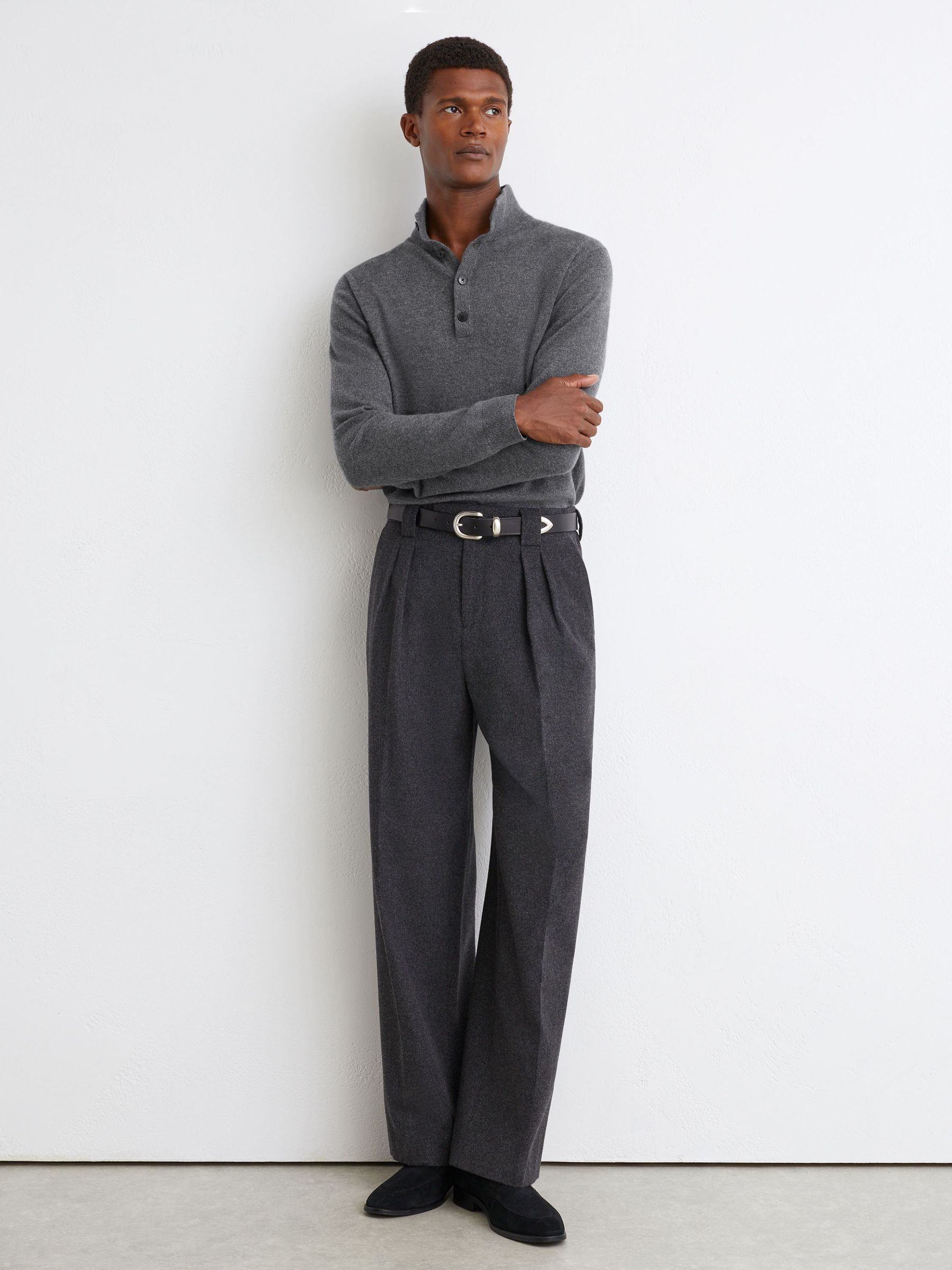 100% Cashmere Funnel-Neck Jumper in Mid Grey Melange - Image 4 of 6