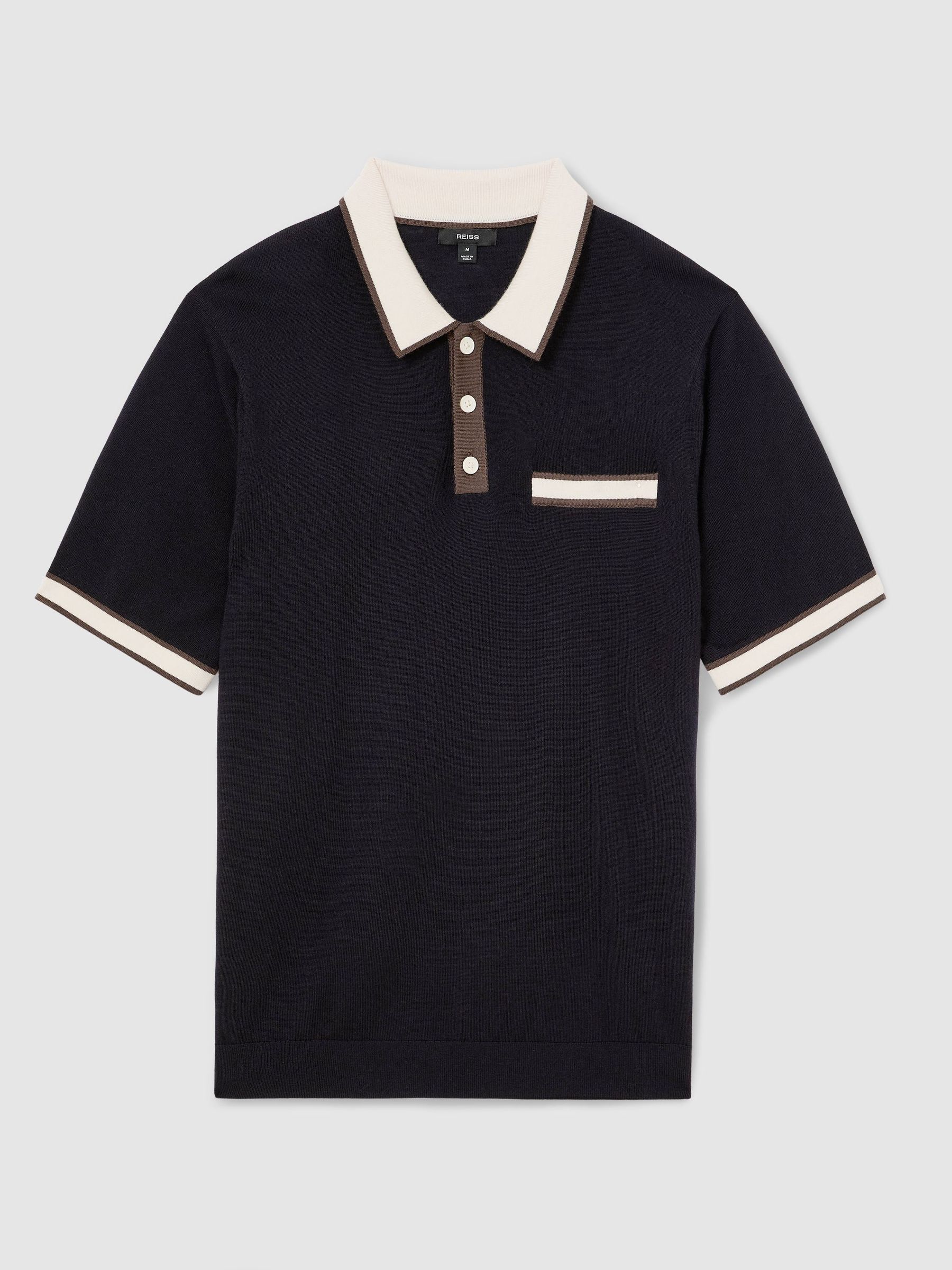 Merino Wool Contrast-Trim Polo Shirt in Navy - Image 2 of 7