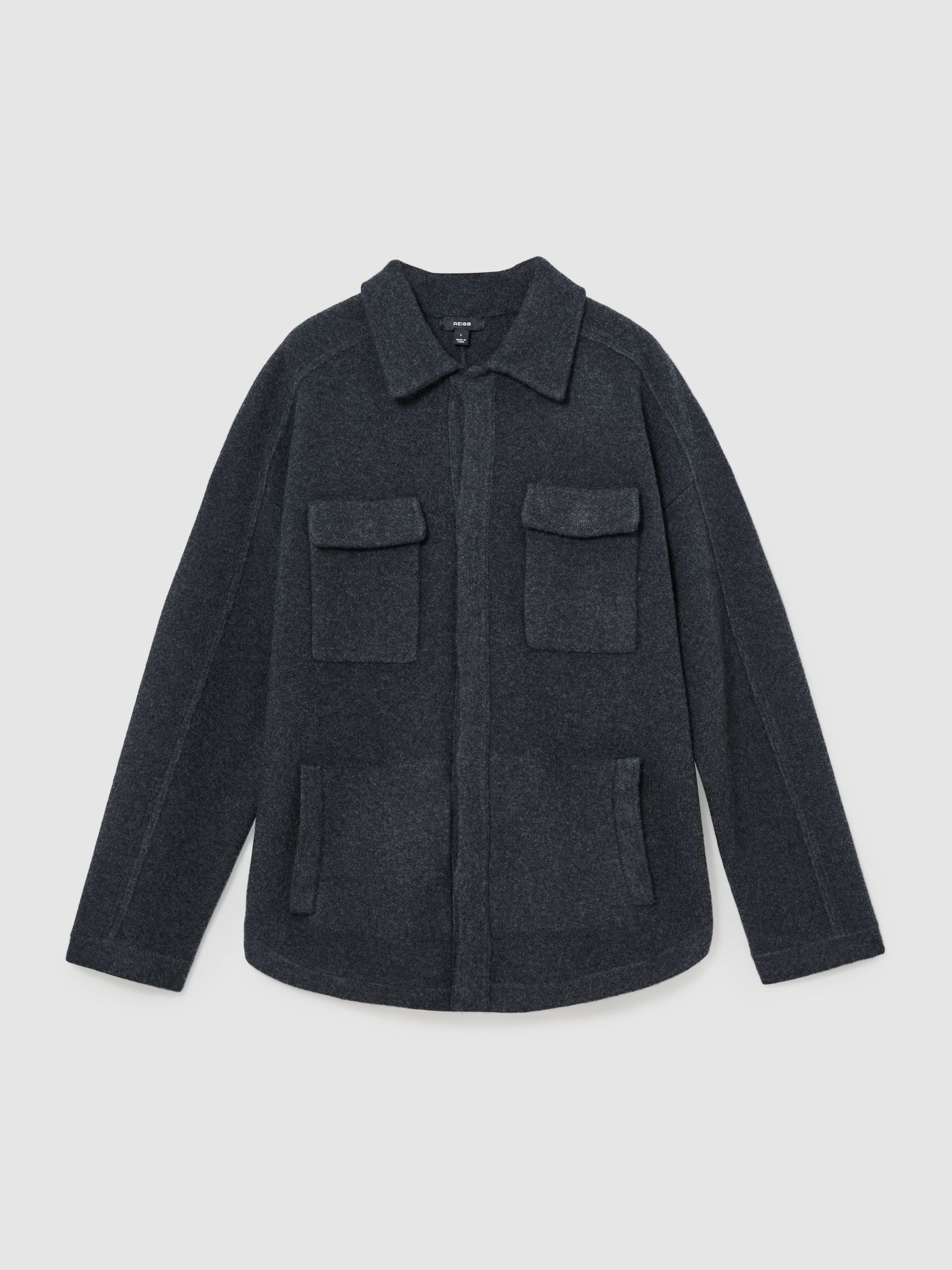 Boiled Wool Twin-Pocket Overshirt in Charcoal Grey - Billede 2 af 7