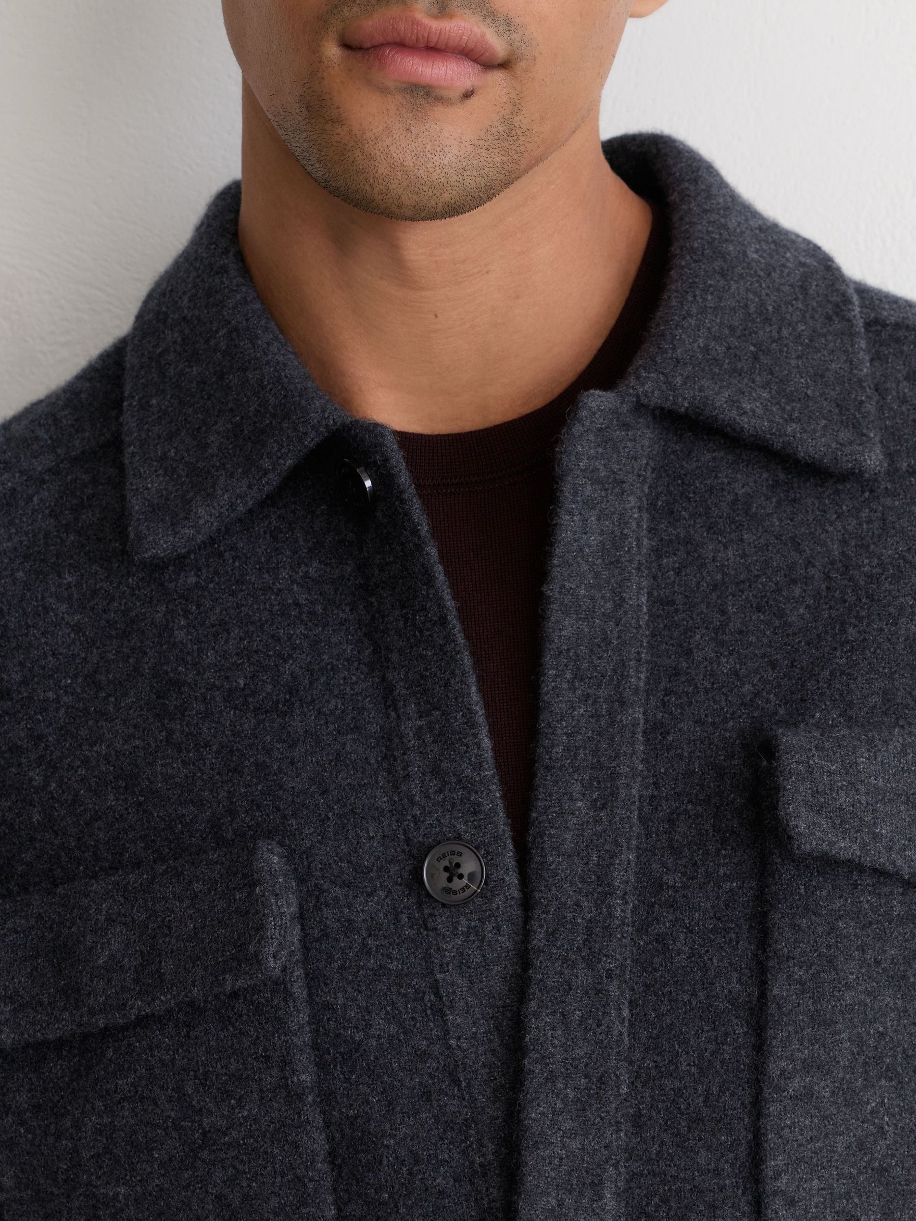 Boiled Wool Twin-Pocket Overshirt in Charcoal Grey - Billede 3 af 7