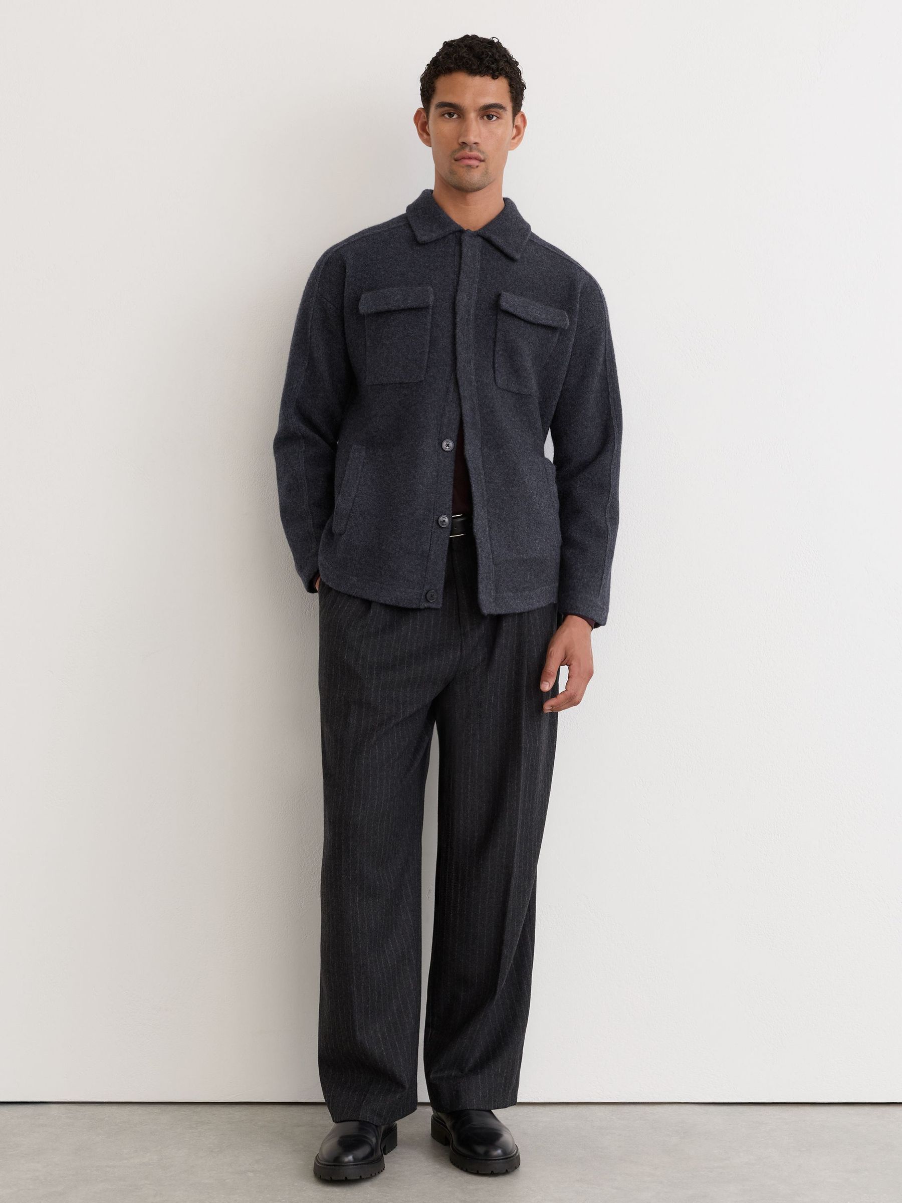 Boiled Wool Twin-Pocket Overshirt in Charcoal Grey - Billede 6 af 7