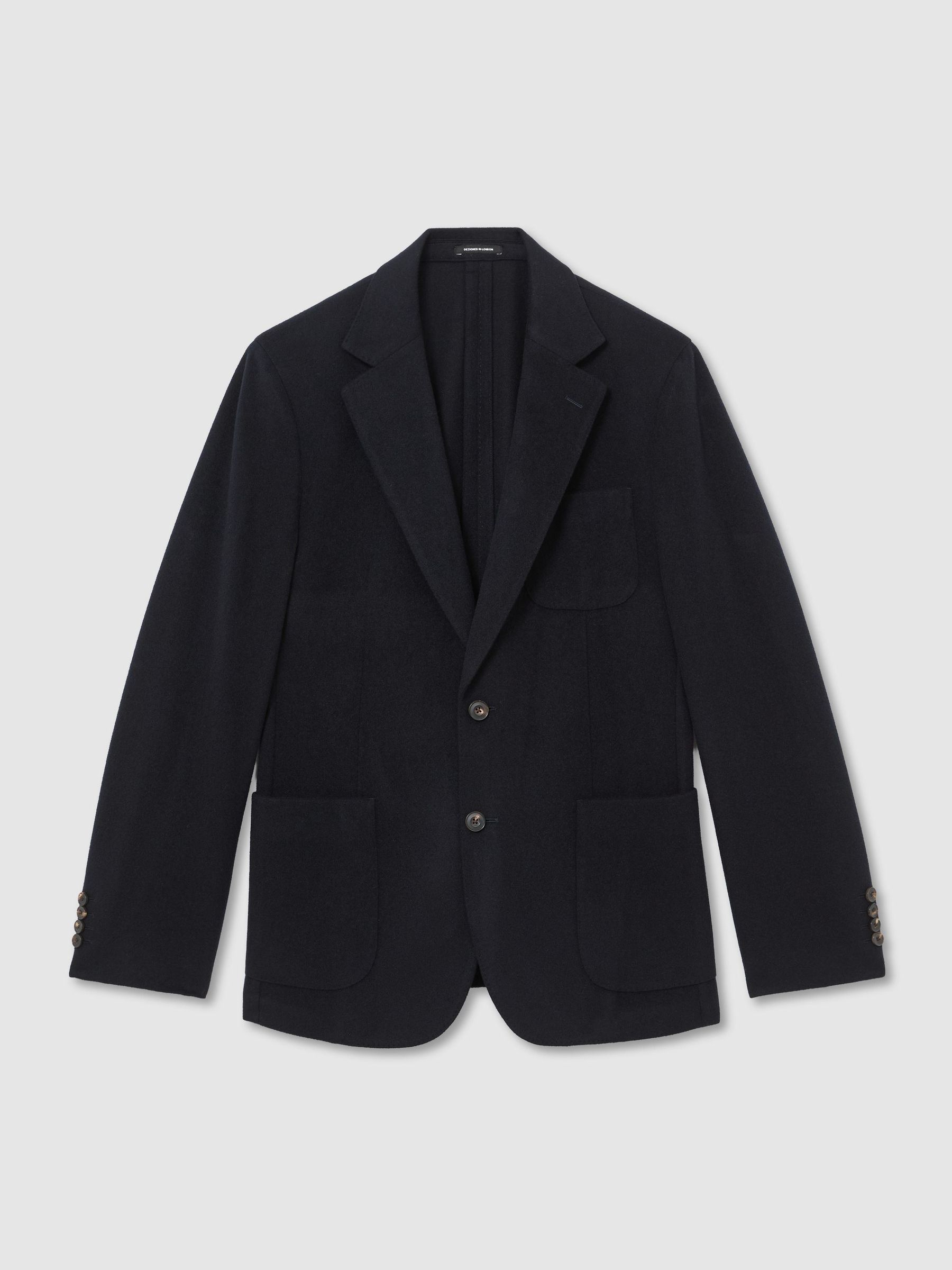 Tailored Fit Wool-Blend Flannel Single-Breasted Suit Blazer in Navy - Image 2 of 8 Tailored Fit Wool-Blend Flannel Single-Breasted Suit Blazer in Navy - Image 2 of 8