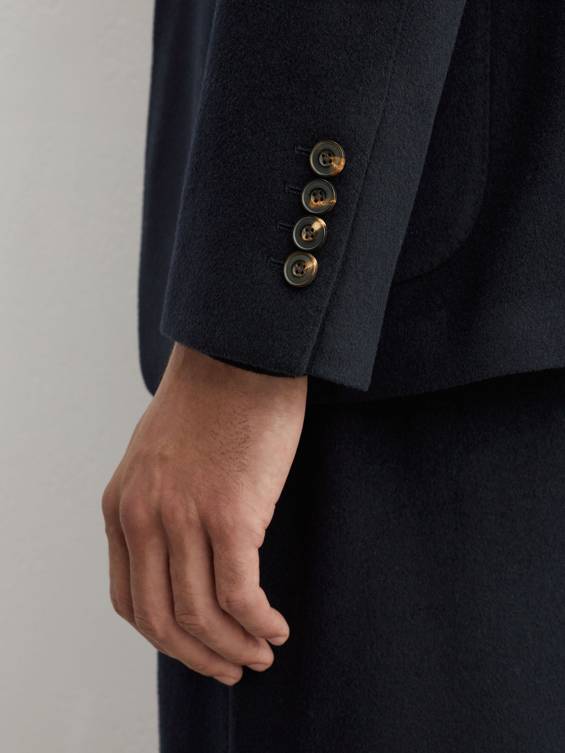 Tailored Fit Wool-Blend Flannel Single-Breasted Suit Blazer in Navy - Image 4 of 8