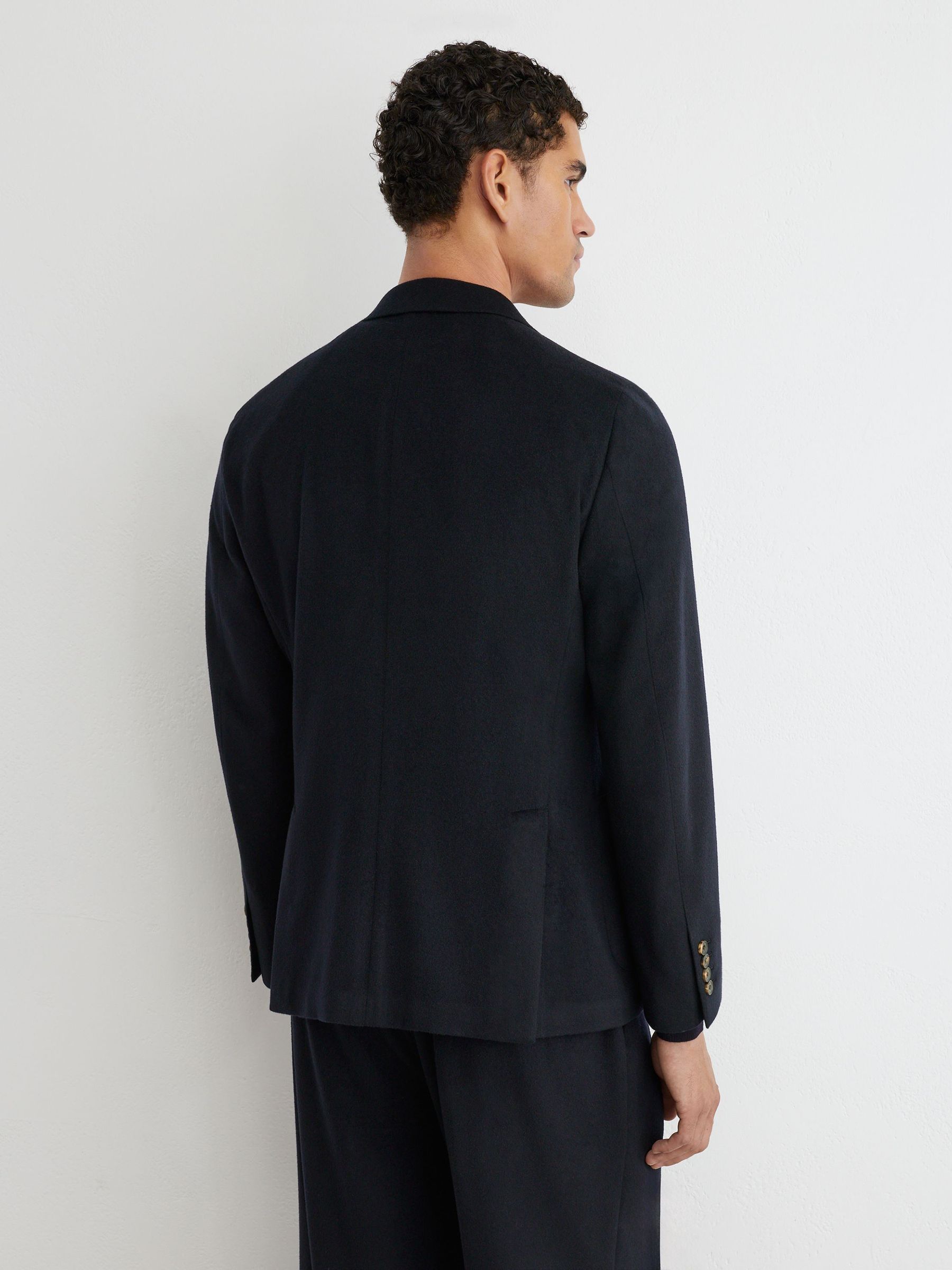 Tailored Fit Wool-Blend Flannel Single-Breasted Suit Blazer in Navy - Image 6 of 8