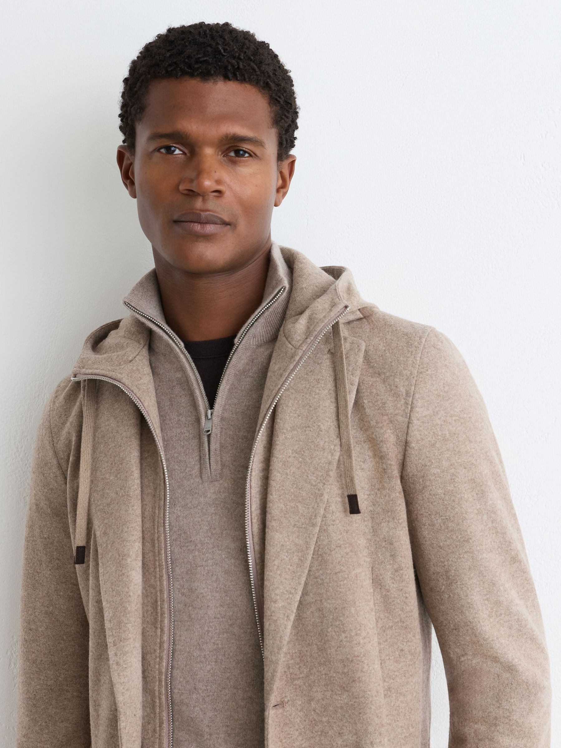 Flannel Gilet-Insert Single-Breasted Suit Blazer Tailored-Fit in Oatmeal Brown - Image 5 of 8