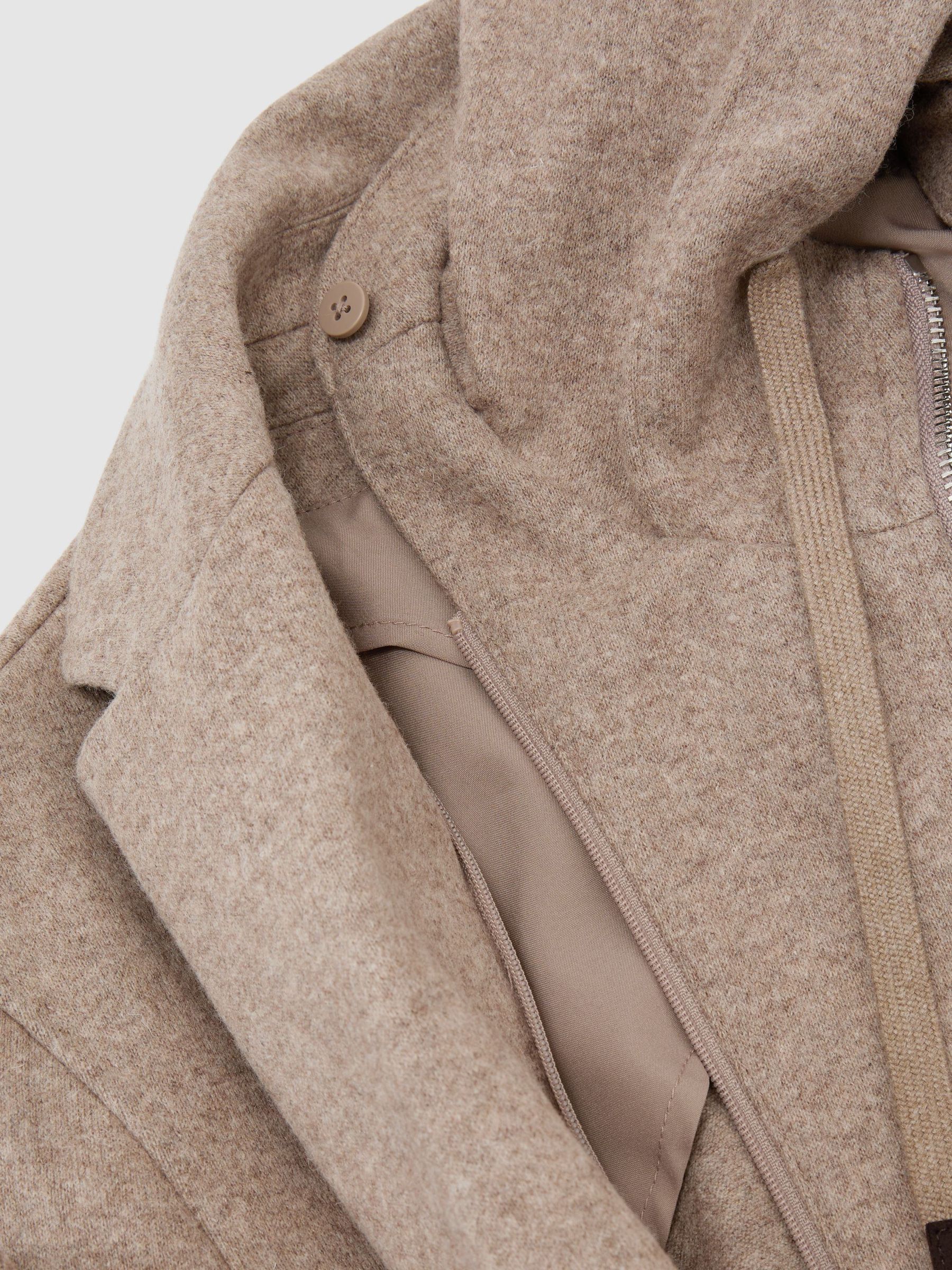 Flannel Gilet-Insert Single-Breasted Suit Blazer Tailored-Fit in Oatmeal Brown - Image 8 of 8
