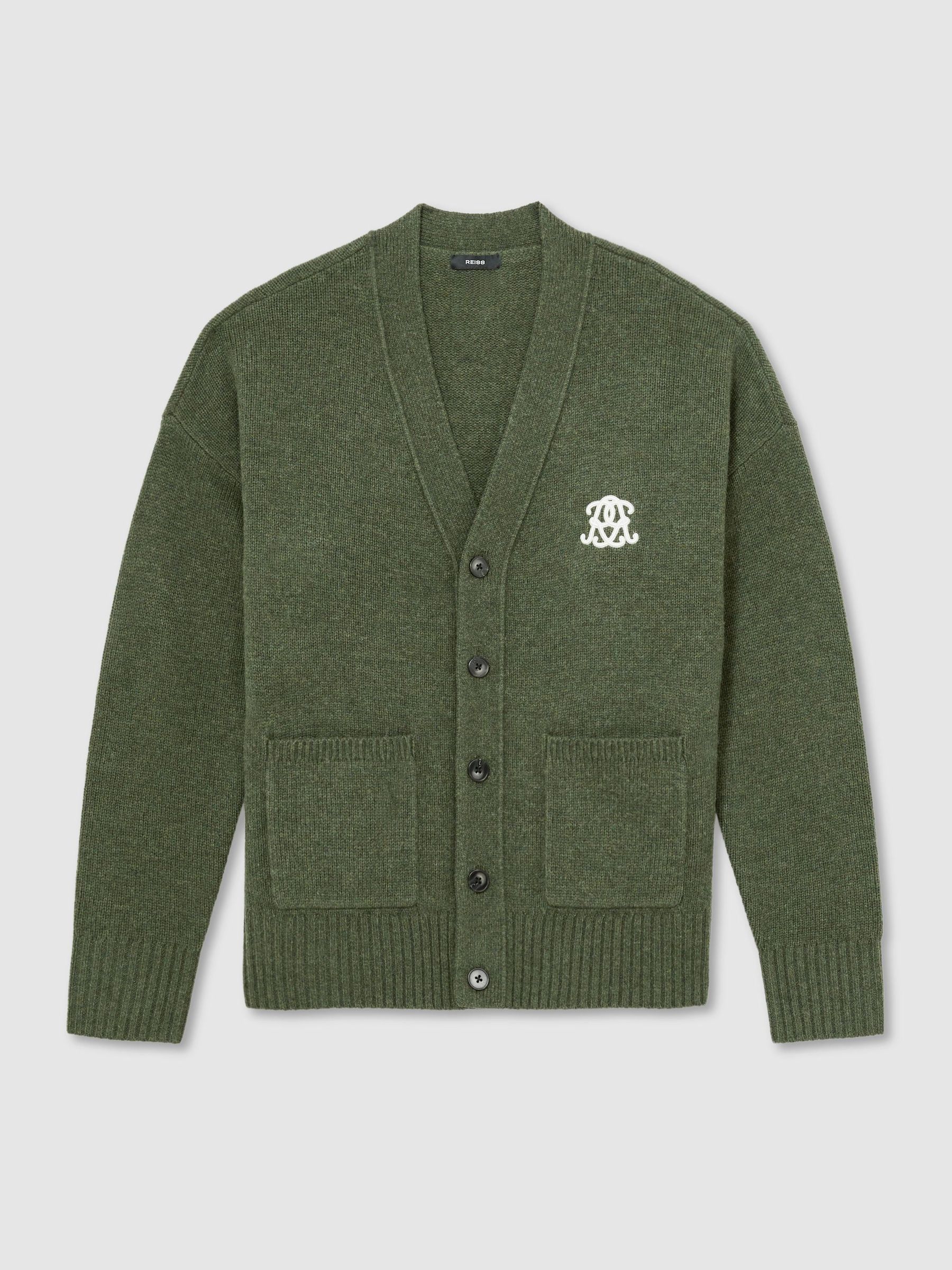 Monogrambroderad avslappnad ullkofta i mörkgrönt - Bild 2 av 8