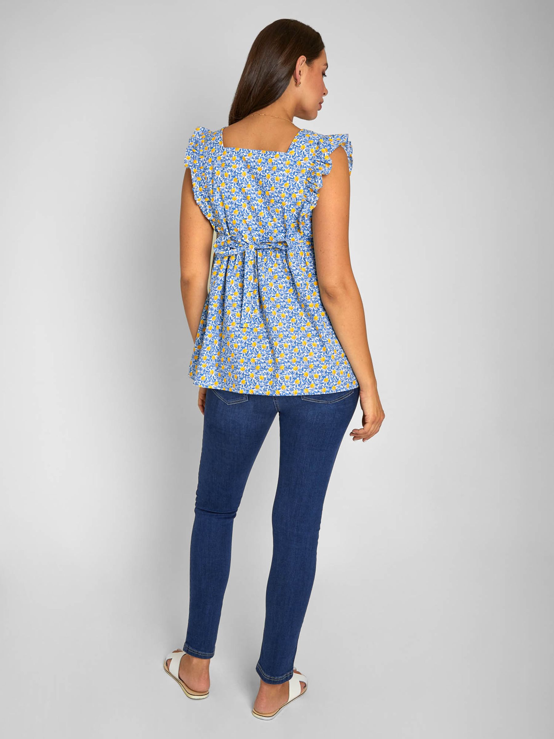Blue Lemon Print Frill Sleeve Maternity Top - Image 2 of 5