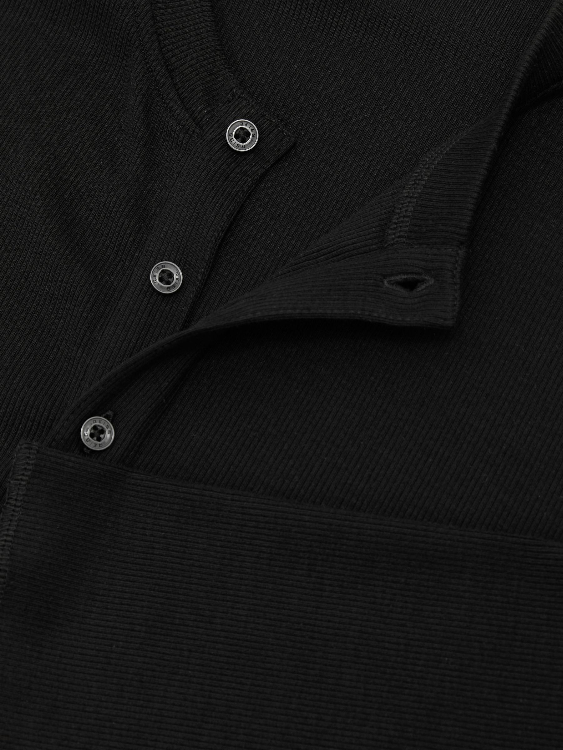 Ribbed Long-Sleeve Henley T-Shirt in Black - Image 6 of 6