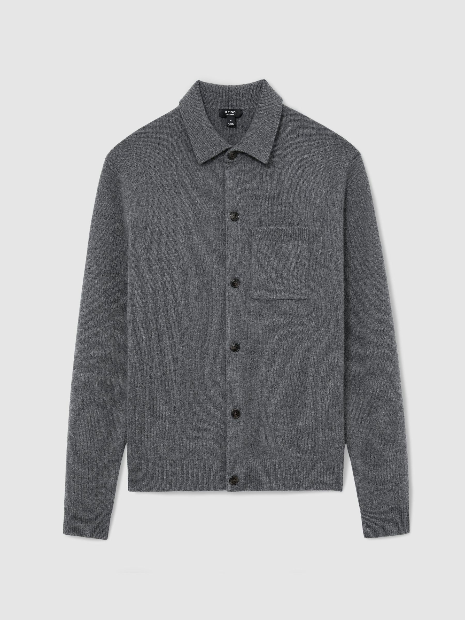 100% Cashmere Button-Through Shirt in Mid Grey Melange - Image 2 of 6