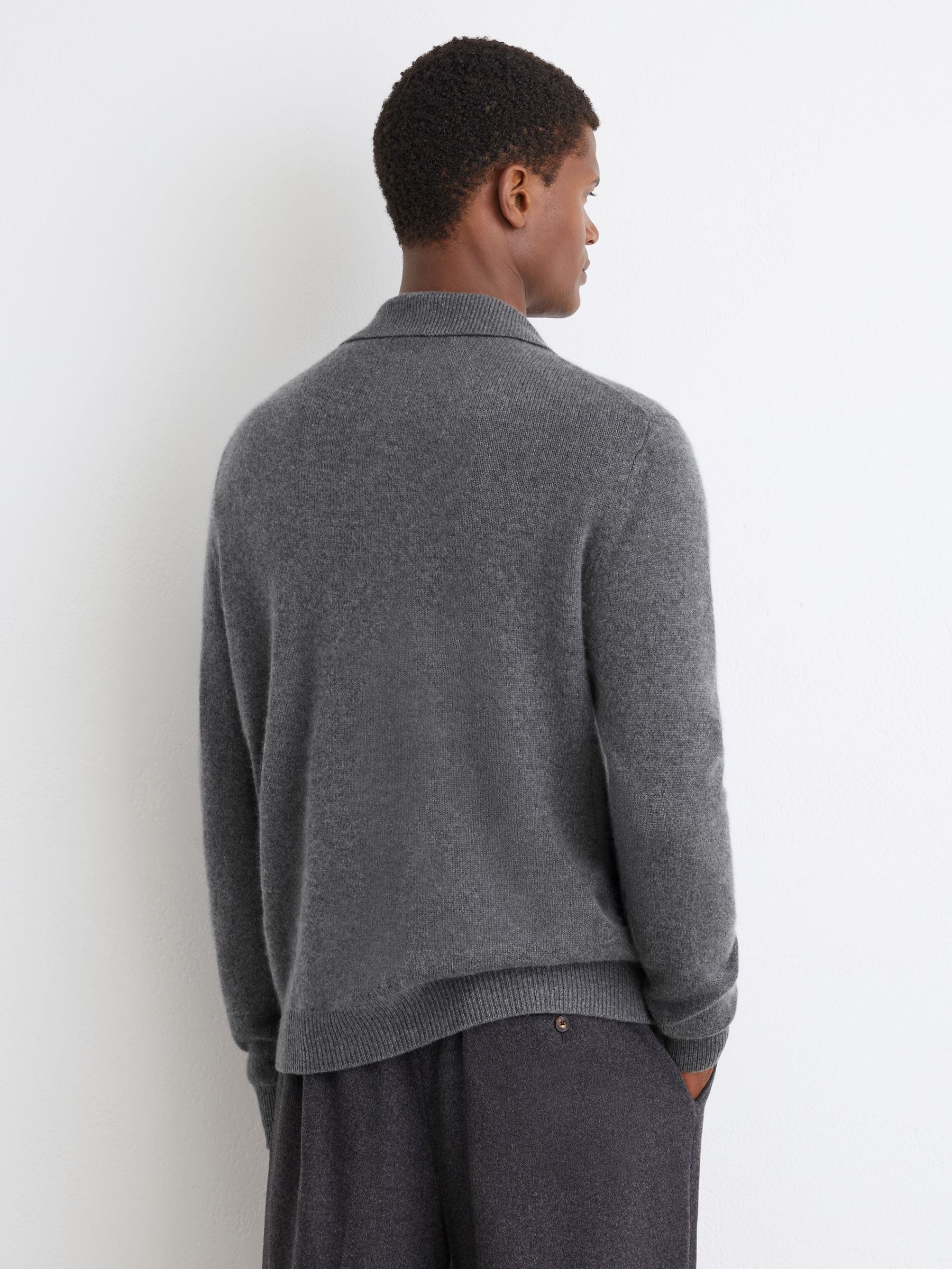 100% Cashmere Button-Through Shirt in Mid Grey Melange - Image 5 of 6