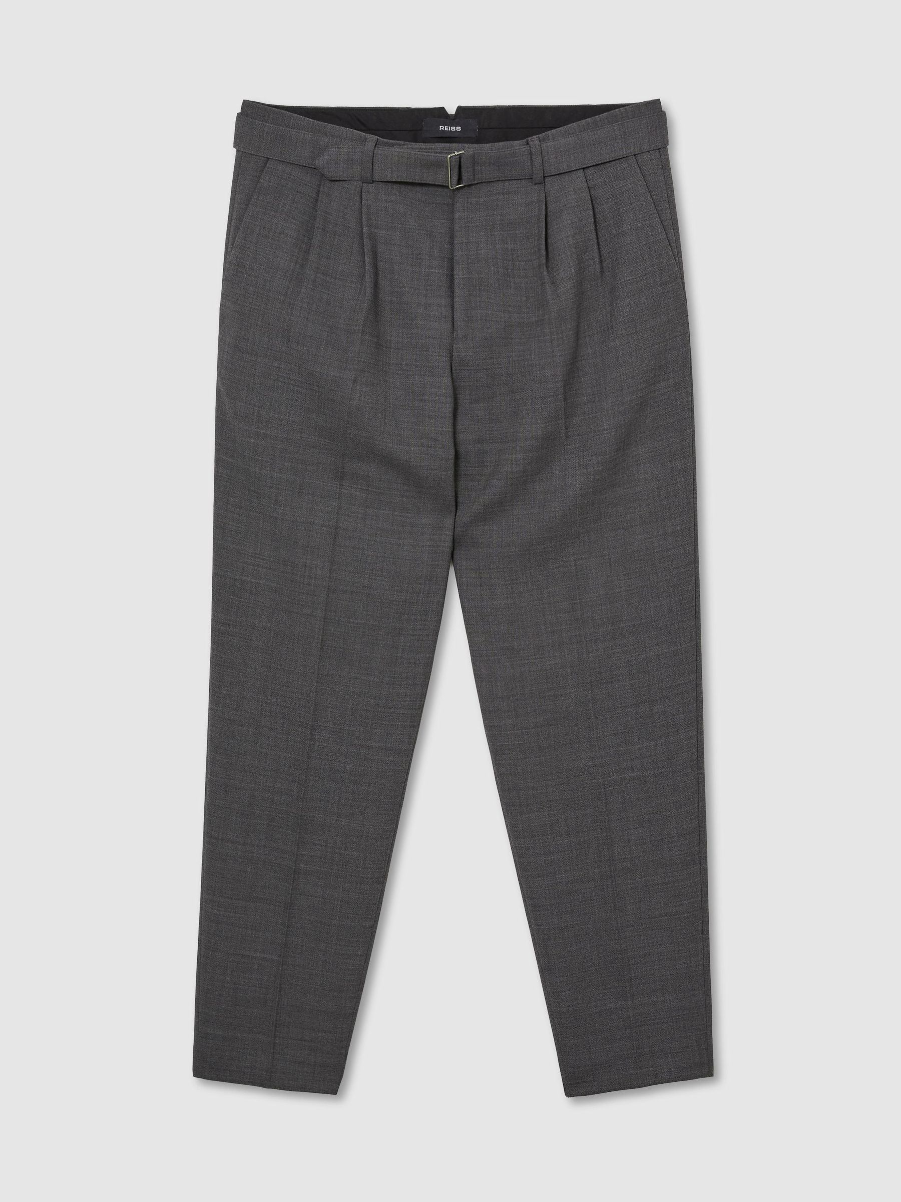 Tailored Fit Wool-Blend Belted Pleated Trousers in Soft Grey - Image 2 of 7