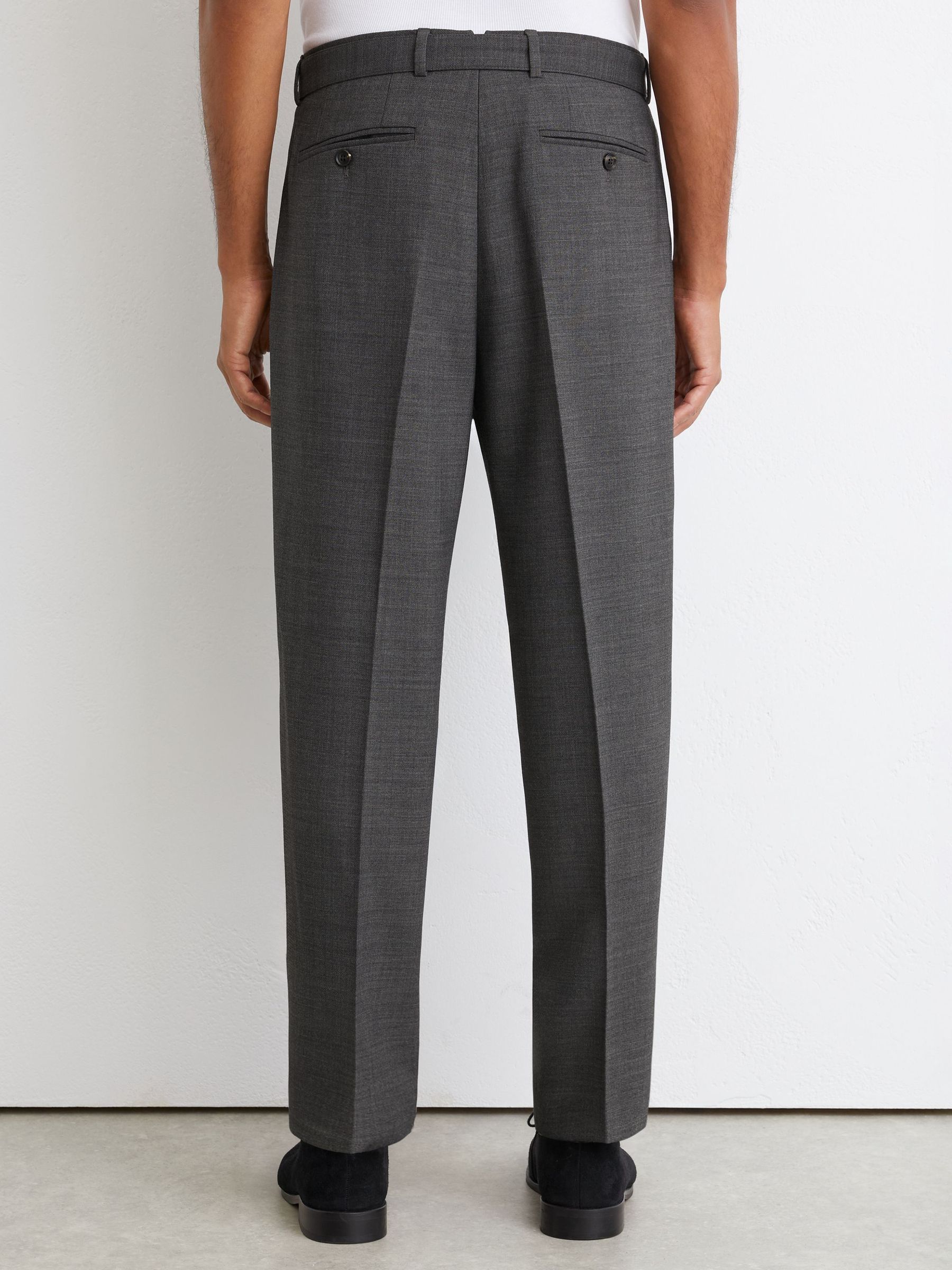 Tailored Fit Wool-Blend Belted Pleated Trousers in Soft Grey - Image 5 of 7