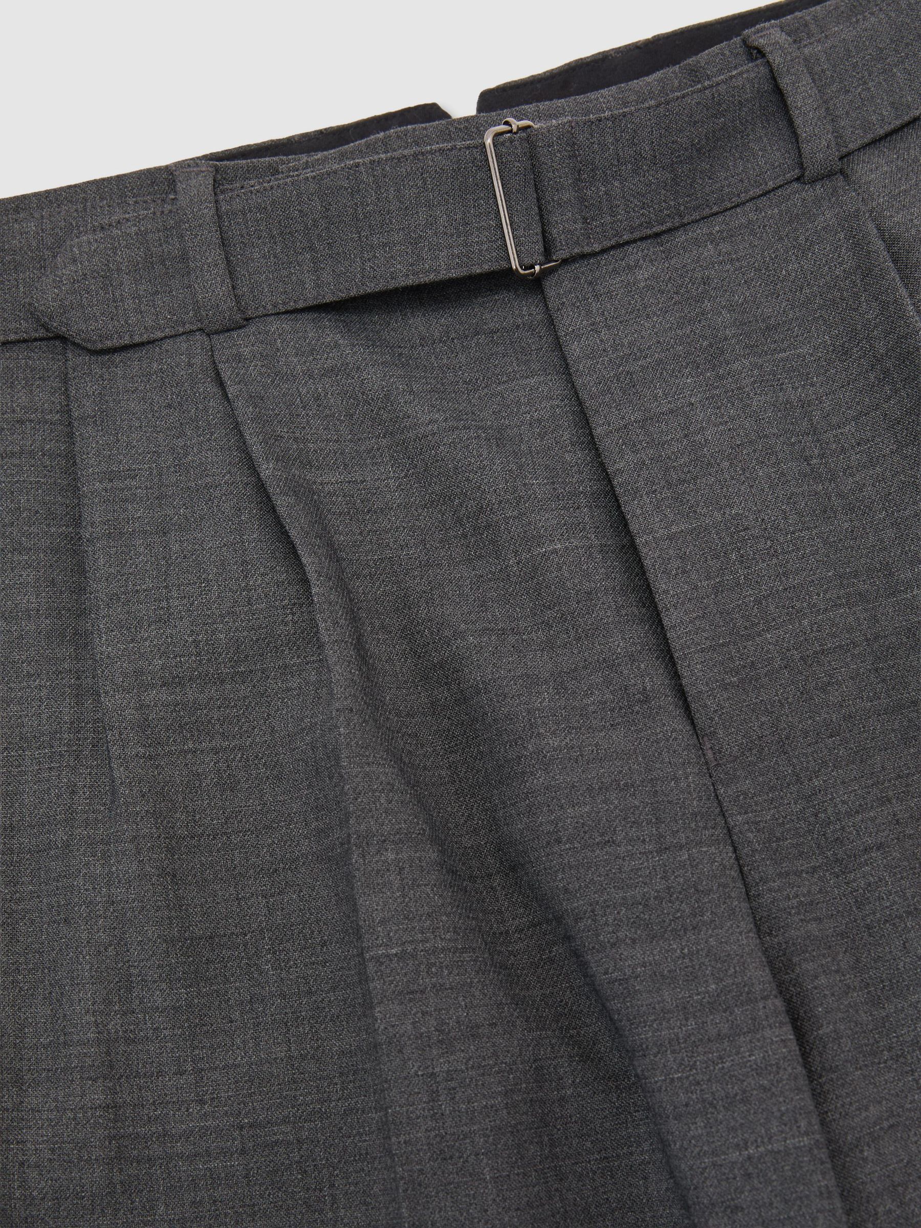 Tailored Fit Wool-Blend Belted Pleated Trousers in Soft Grey - Image 7 of 7